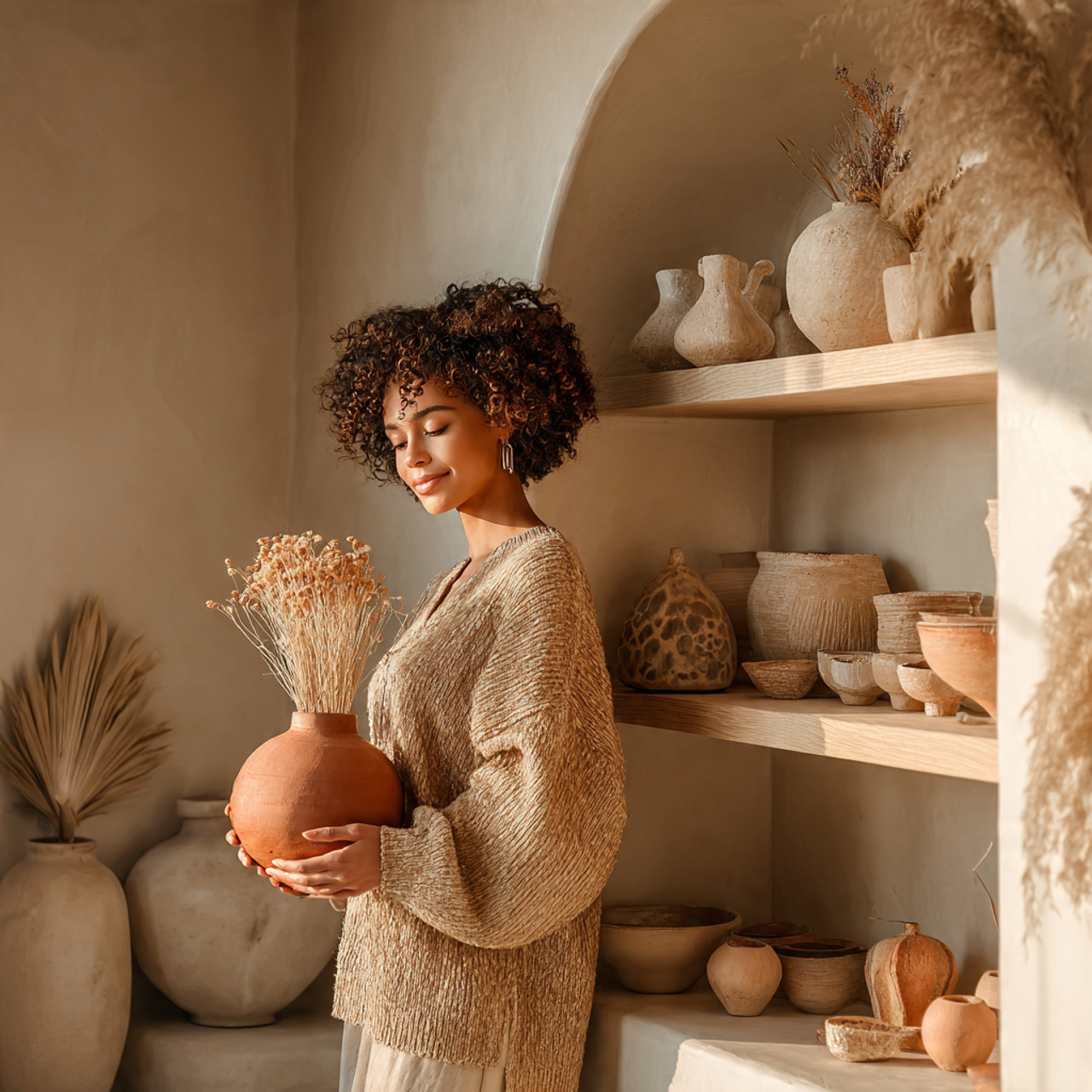 a beautifully styled nursery shelf with small