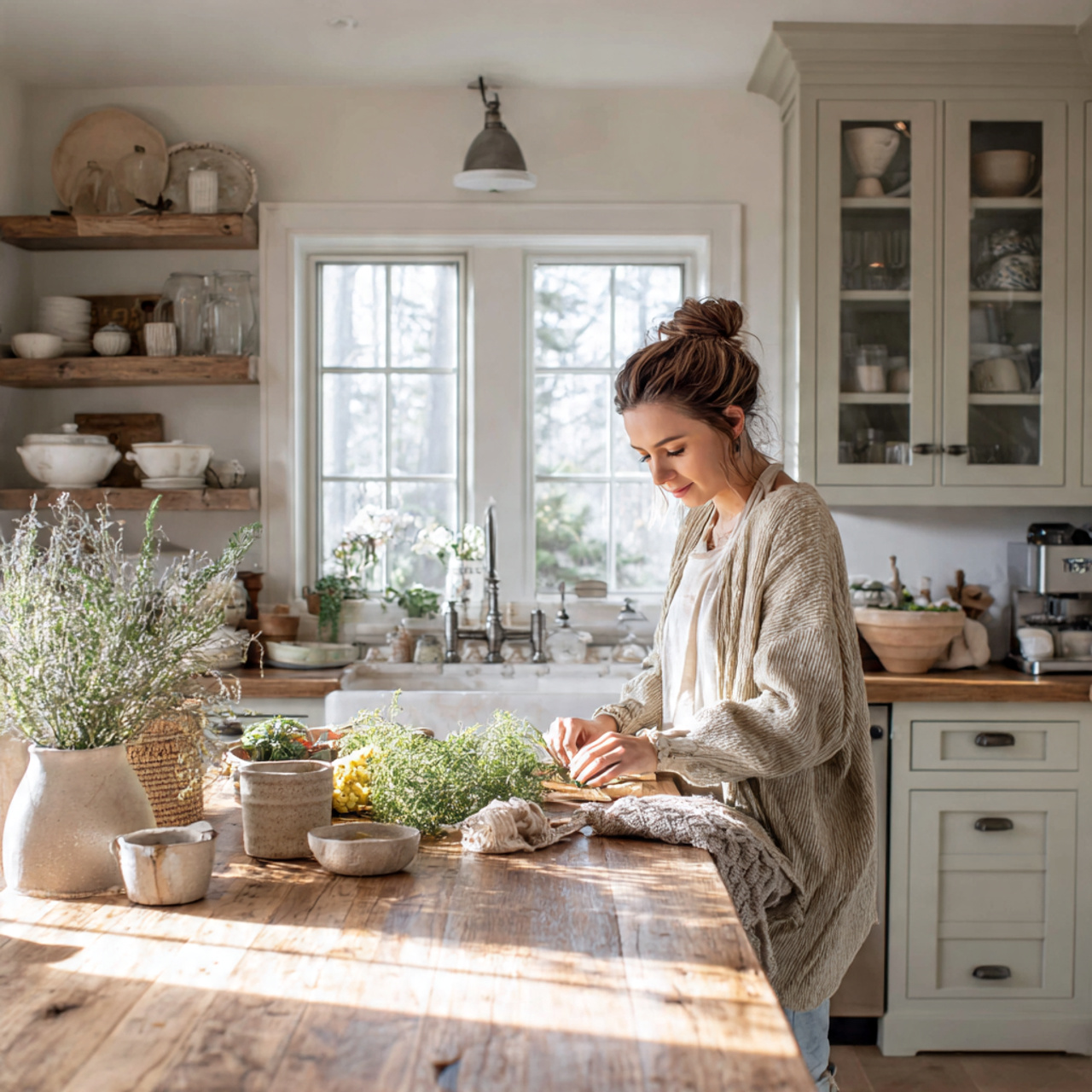 25 Farmhouse Kitchen Ideas: Cozy, Rustic, & Timeless Designs for Your Home 23 a bright farmhouse kitchen with creamy off white