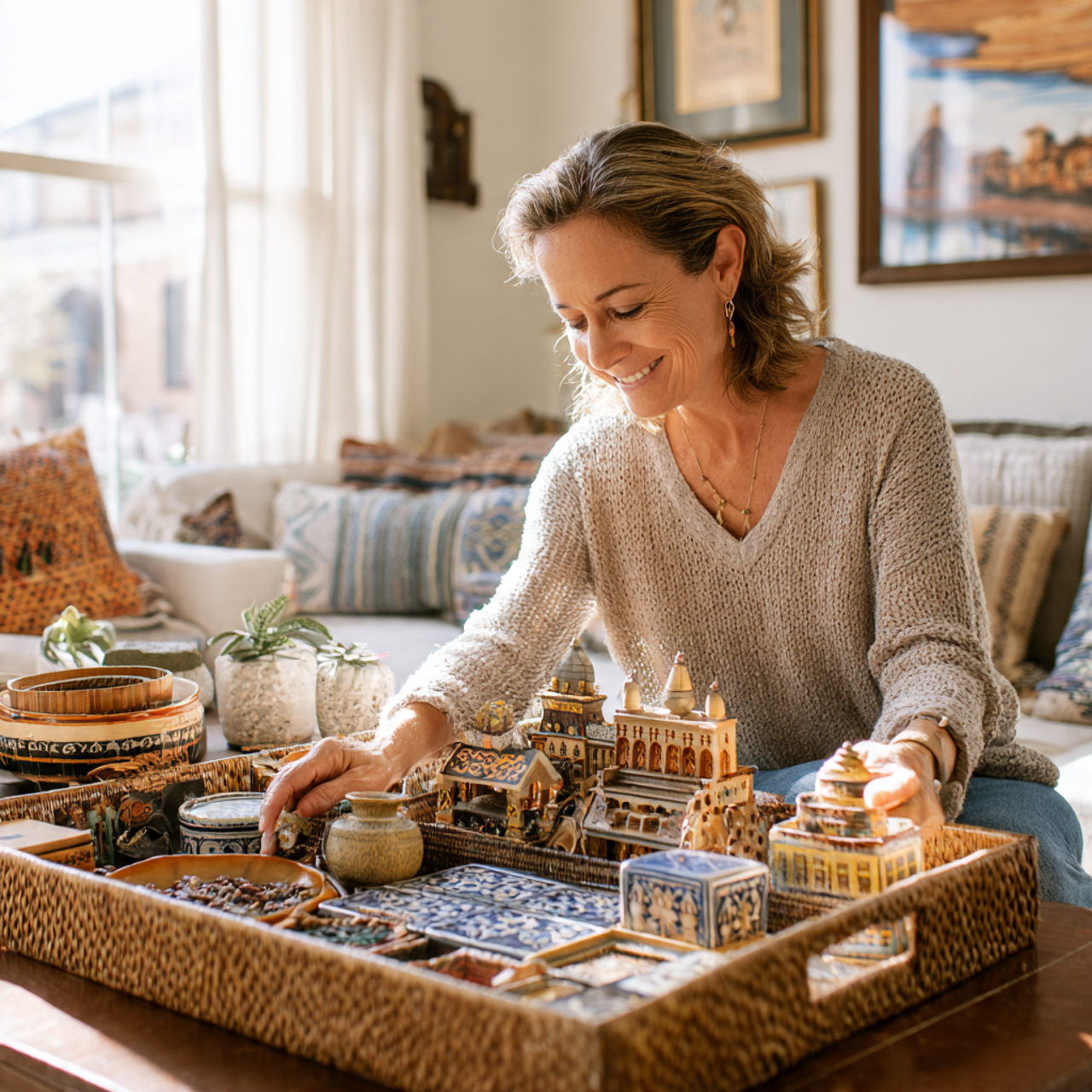 a bright living room featuring a coffee