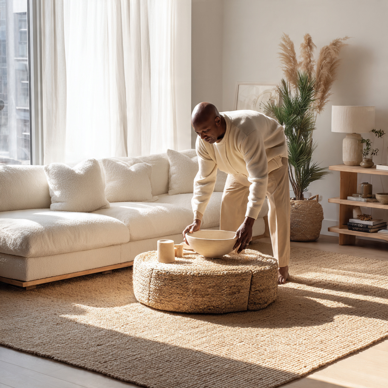 a bright living room with an oatmeal