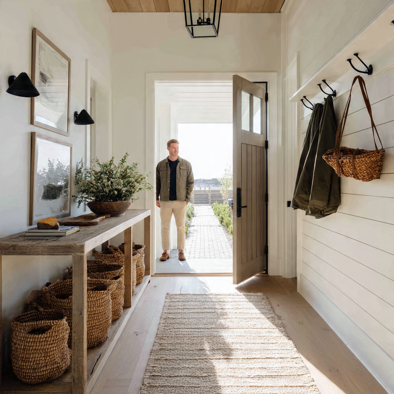 25 Farmhouse Bedroom Ideas to Create a Warm, Elegant Retreat 17 a bright modern farmhouse entryway featuring a 1