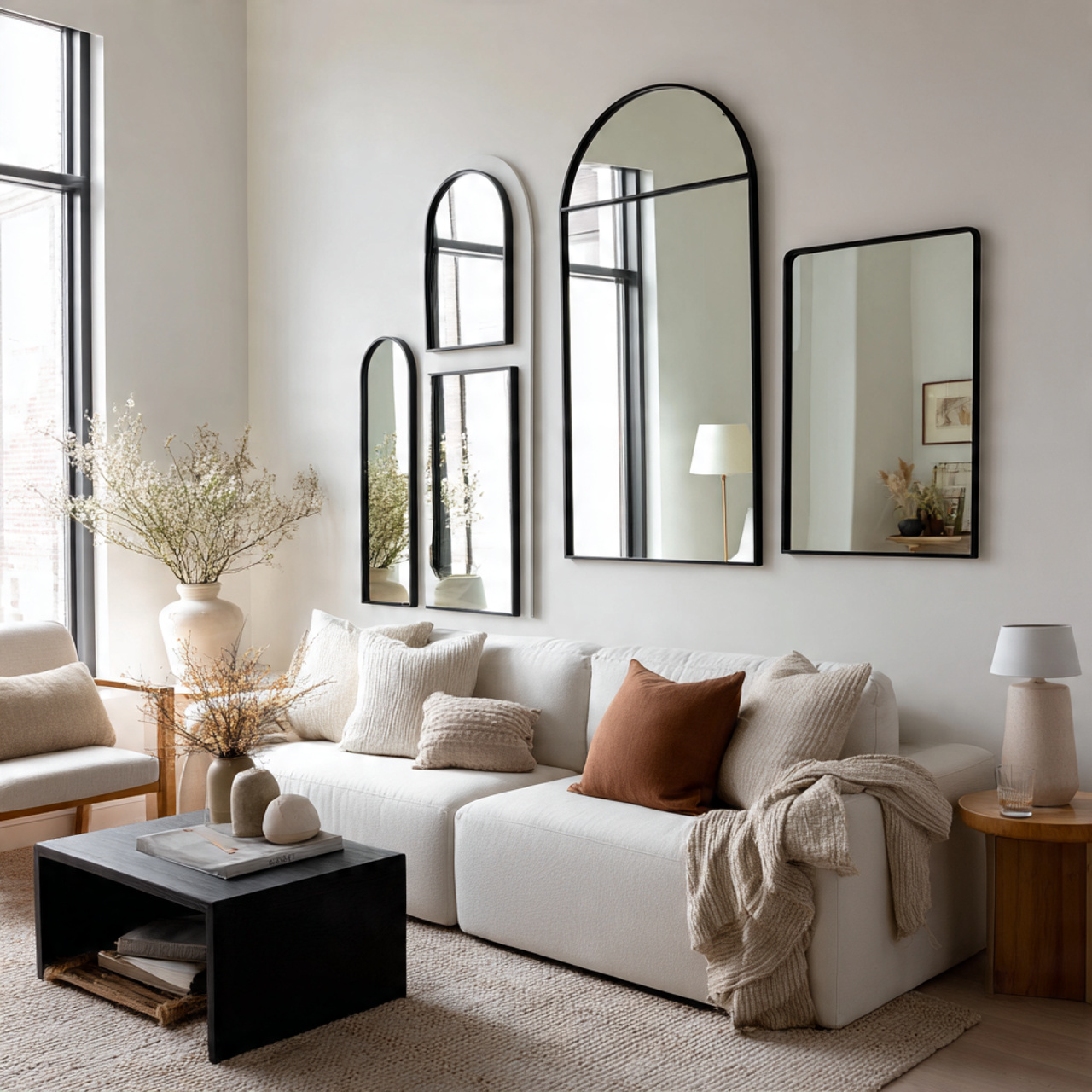 25 Elegant Black & White Bedroom Ideas | High-Contrast Style 10 a bright modern interior featuring black framed mirrors