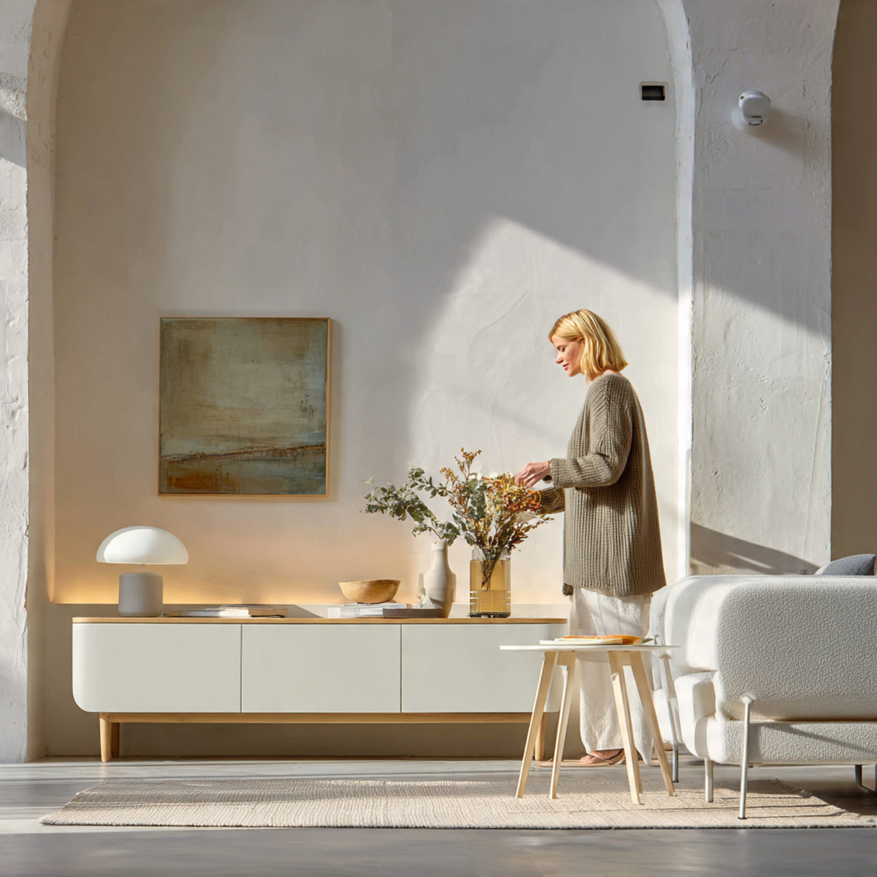 a bright modern living room shot from