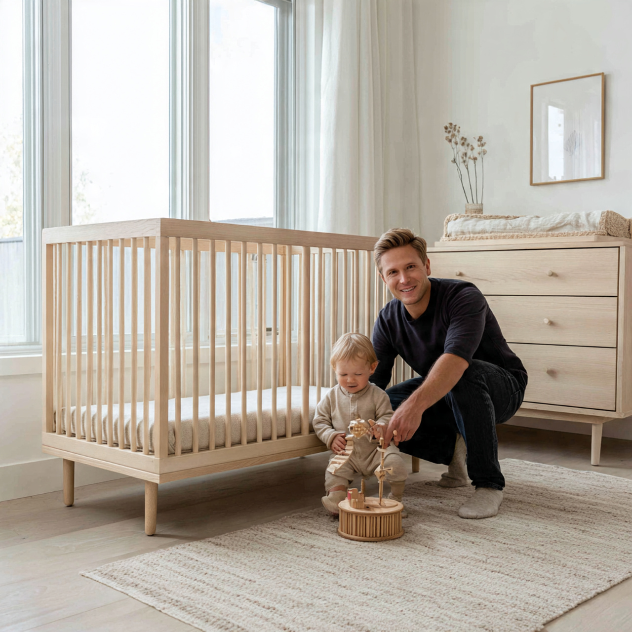 a bright scandinavian style nursery demonstrating modern neutral