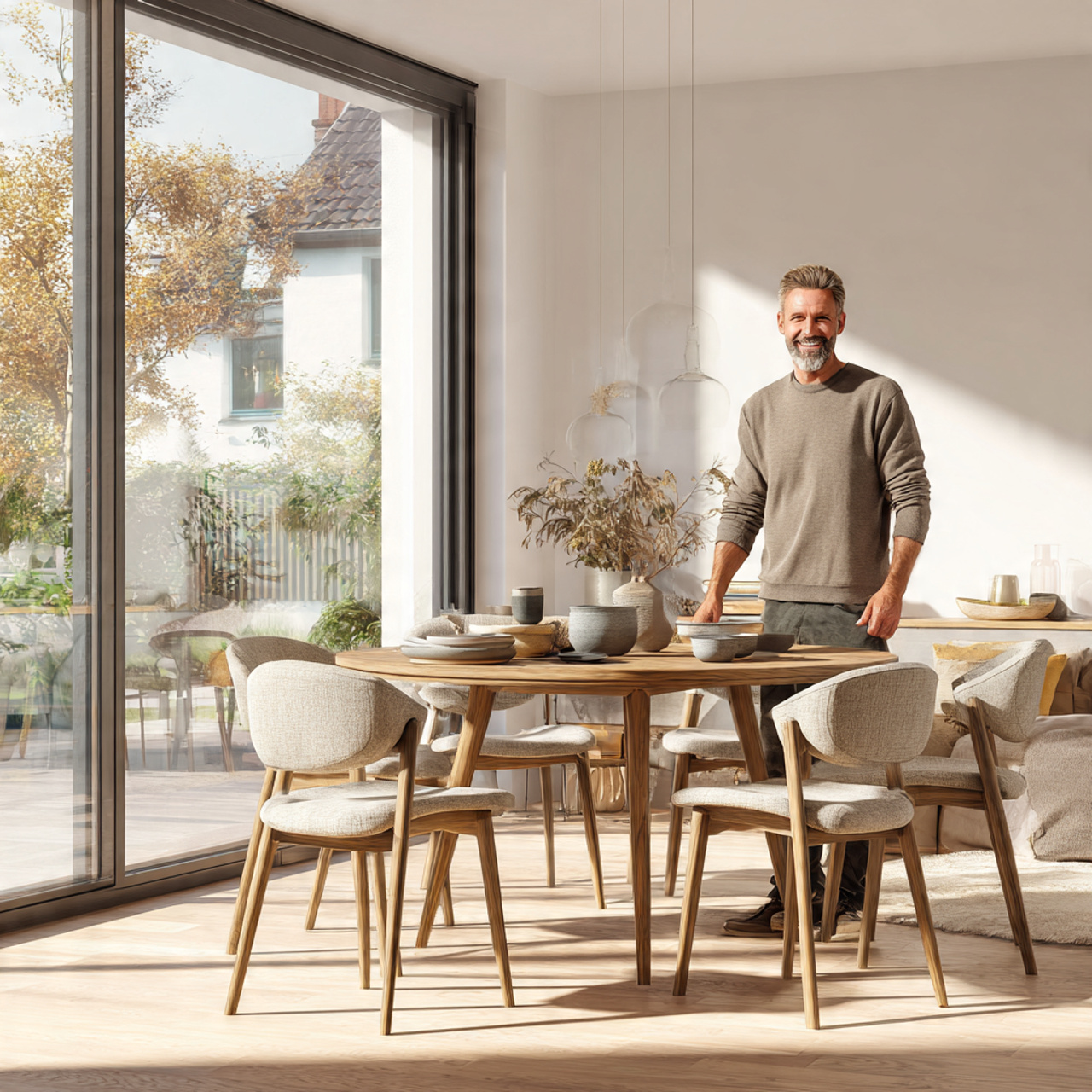 a bright welcoming dining room highlighting dining 1