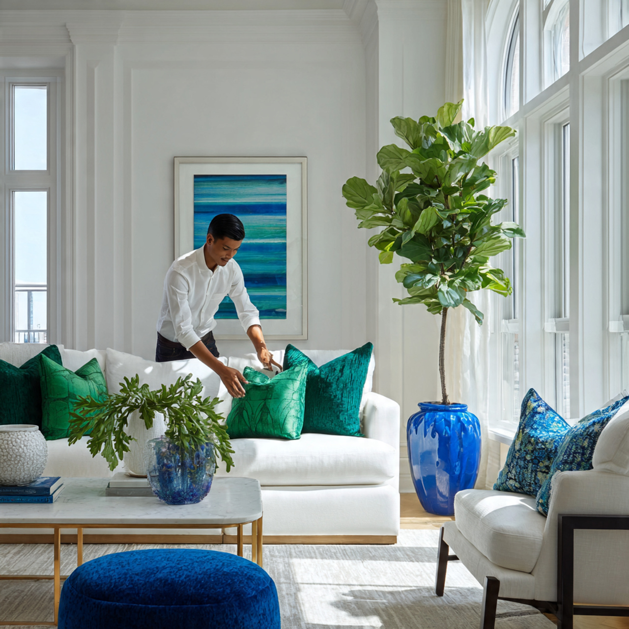 a bright white living room with crisp