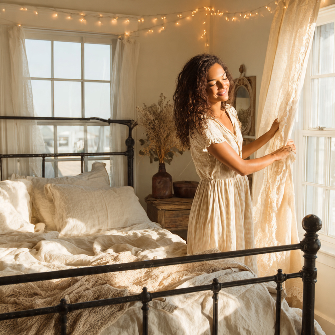 25 Farmhouse Bedroom Ideas to Create a Warm, Elegant Retreat 3 a charming farmhouse bedroom with a black