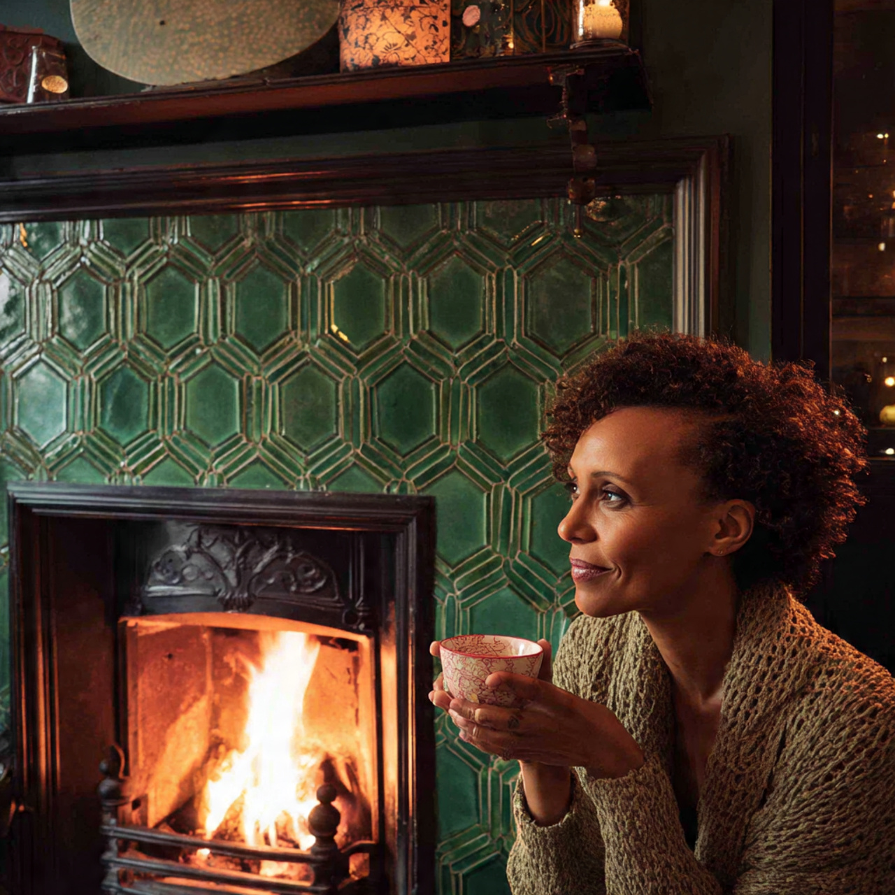 a charming living room with a vintage style