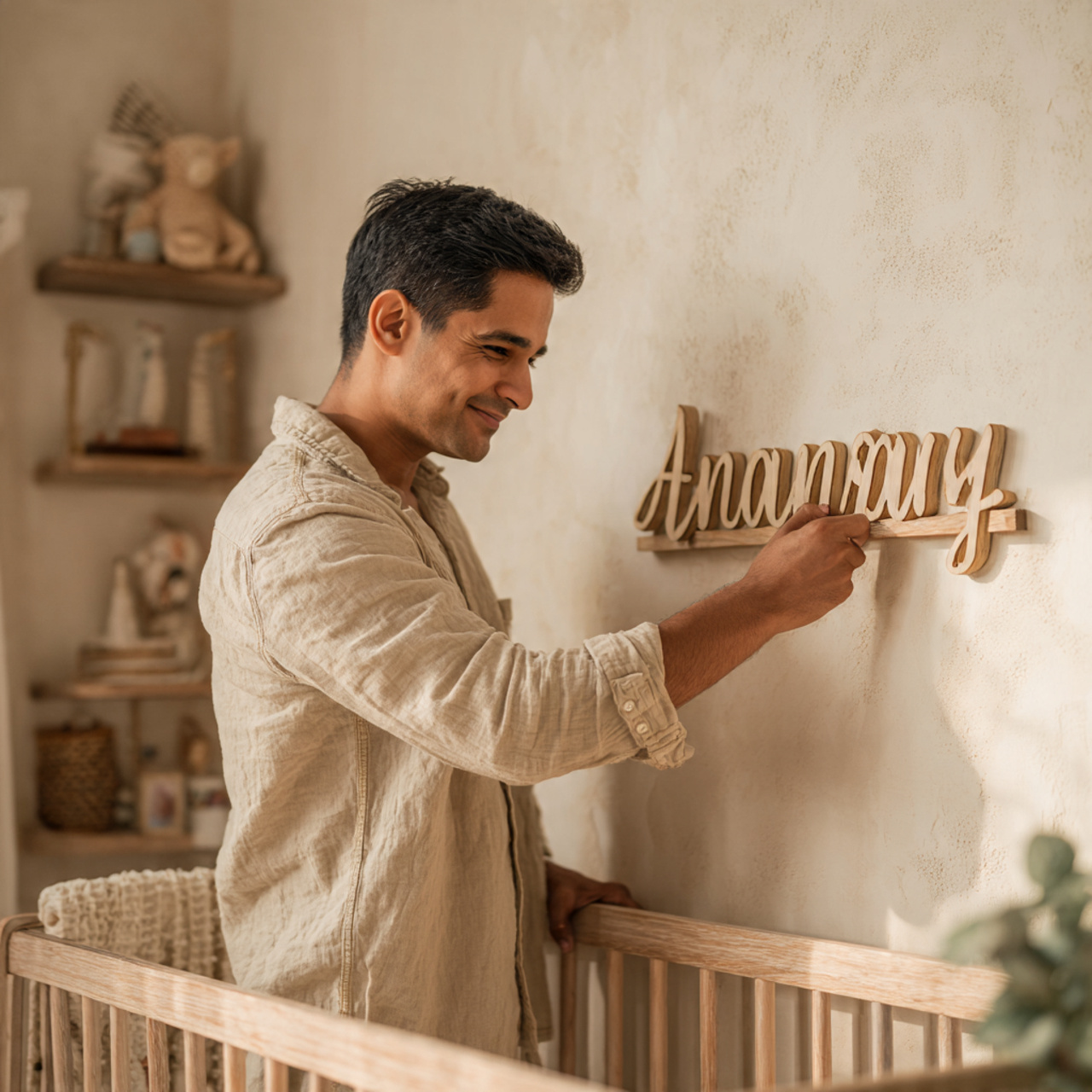 a charming nursery wall featuring a light