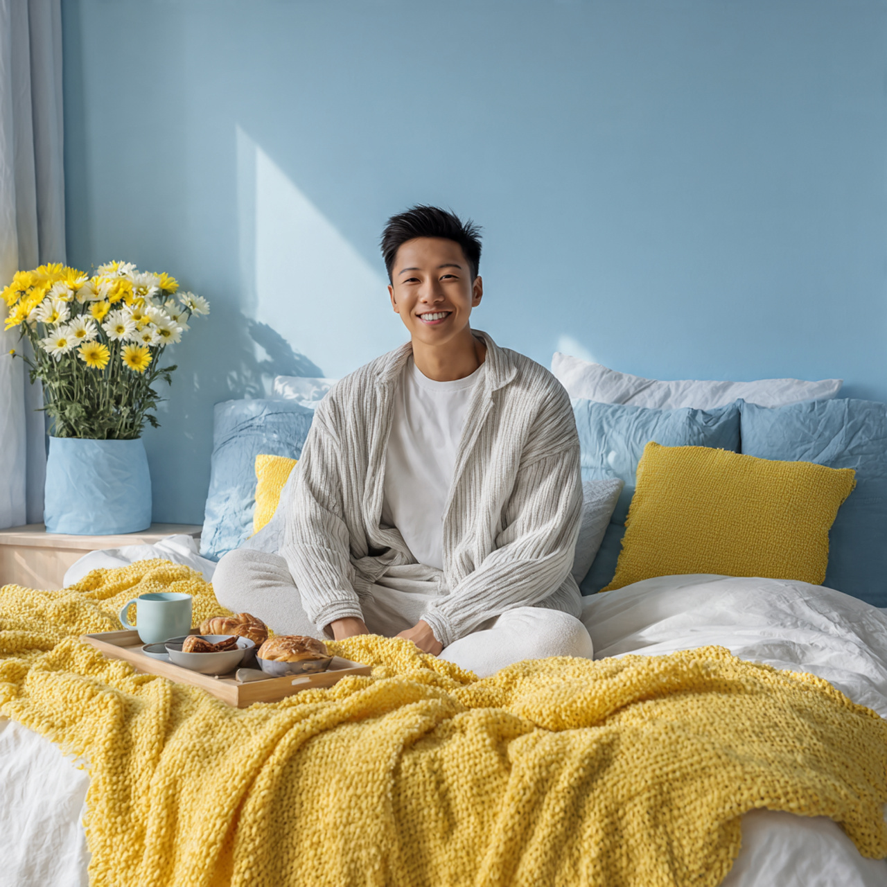 a cheerful bedroom styled with bedroom color