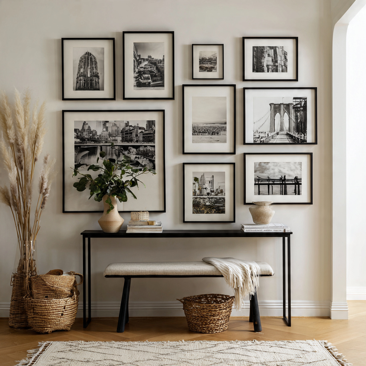 25 Elegant Black & White Bedroom Ideas | High-Contrast Style 18 a clean gallery wall of black and