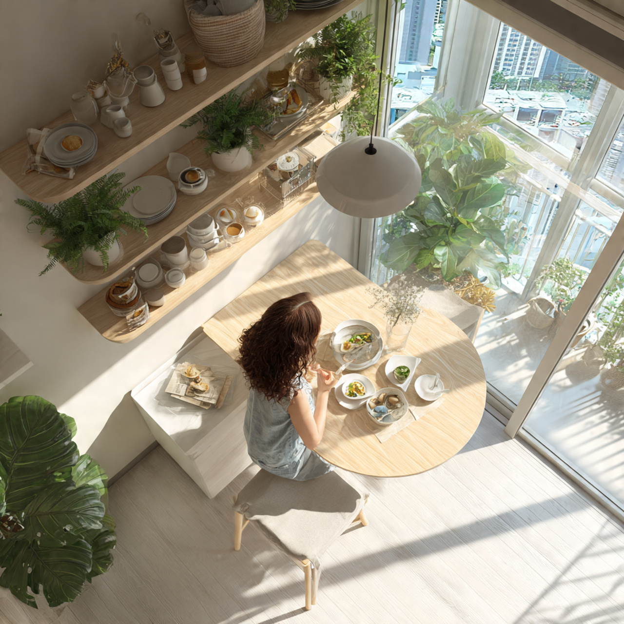 a compact modern apartment showcasing small space dining