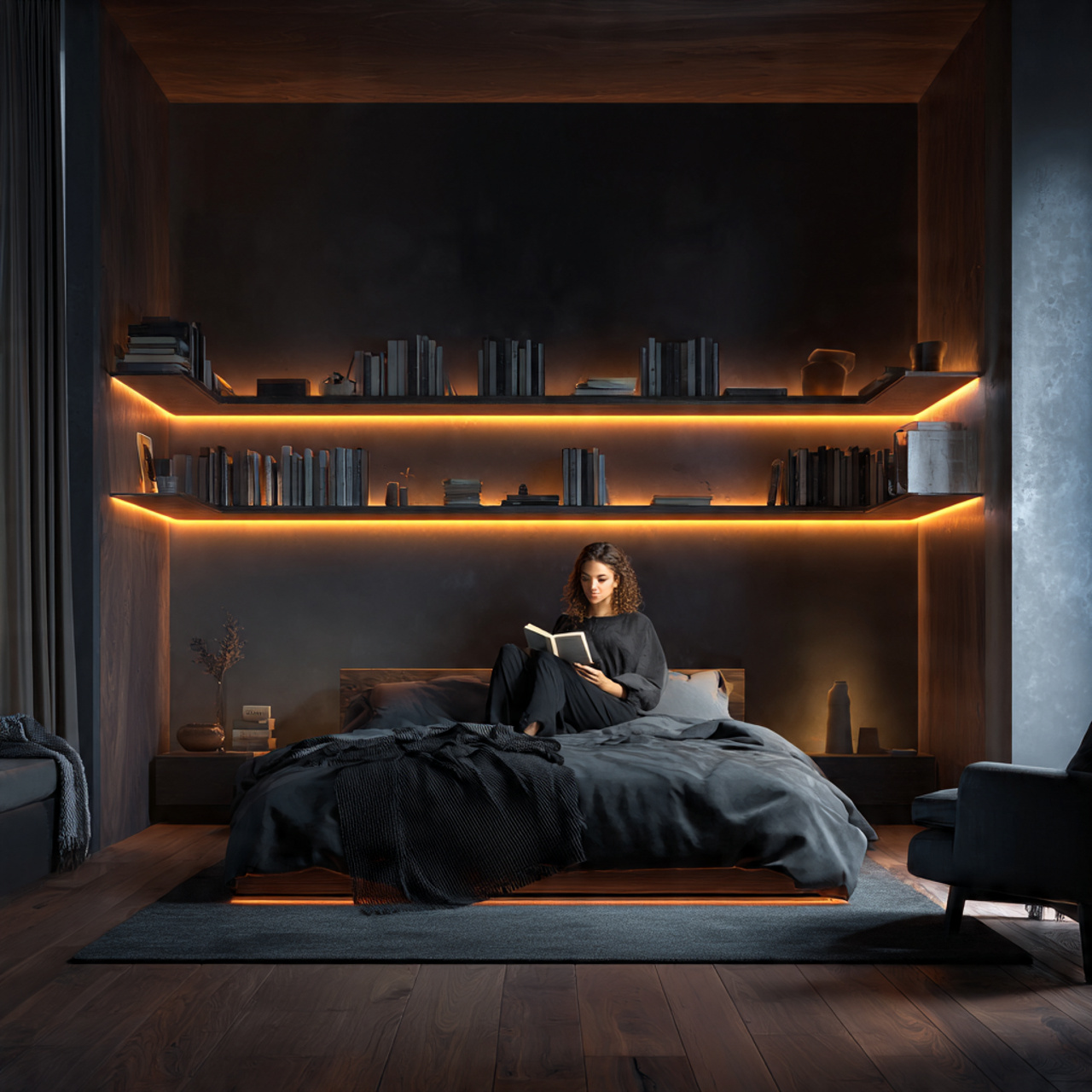 a contemporary bedroom with integrated led strip 1