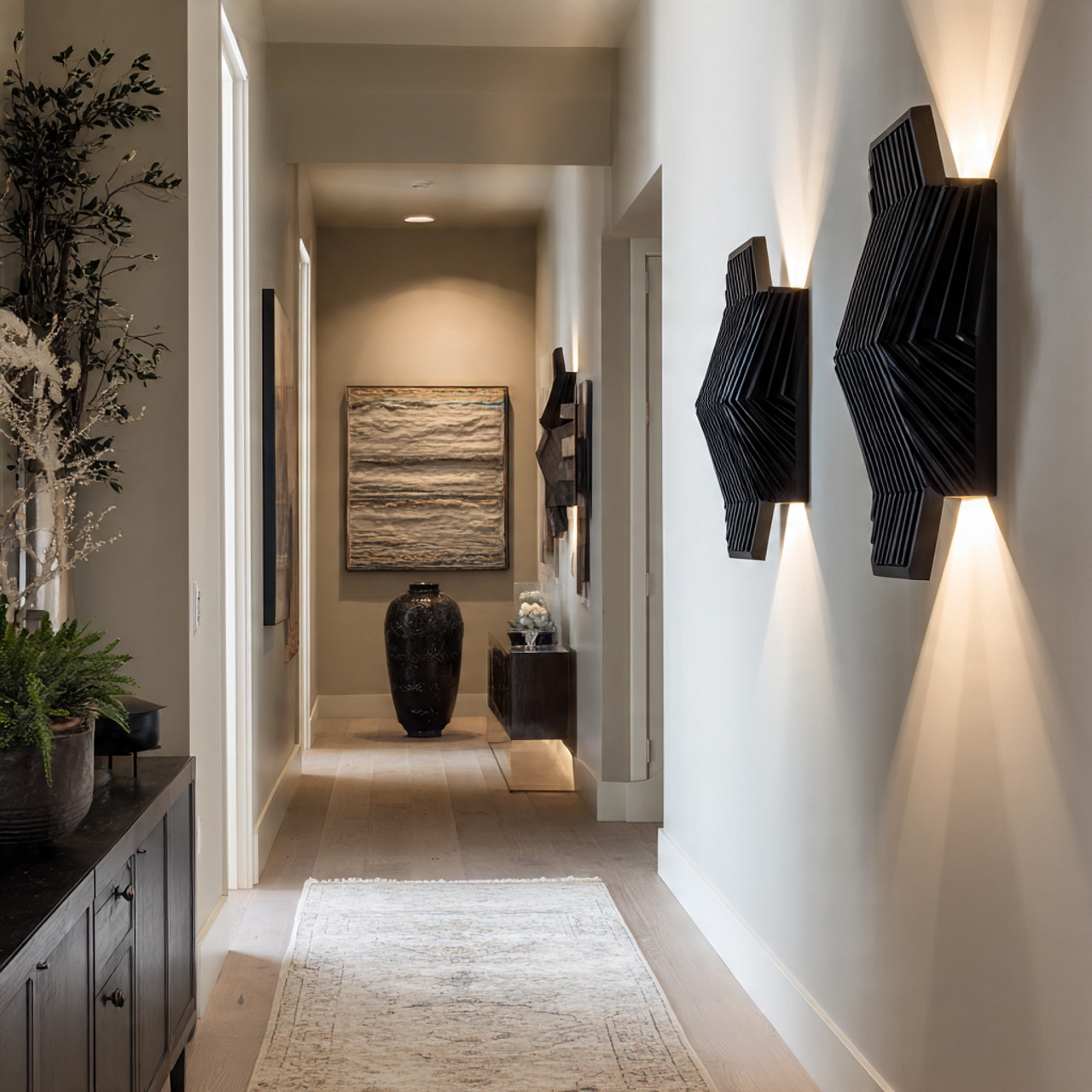 25 Elegant Black & White Bedroom Ideas | High-Contrast Style 24 a contemporary hallway or bedroom with sculptural