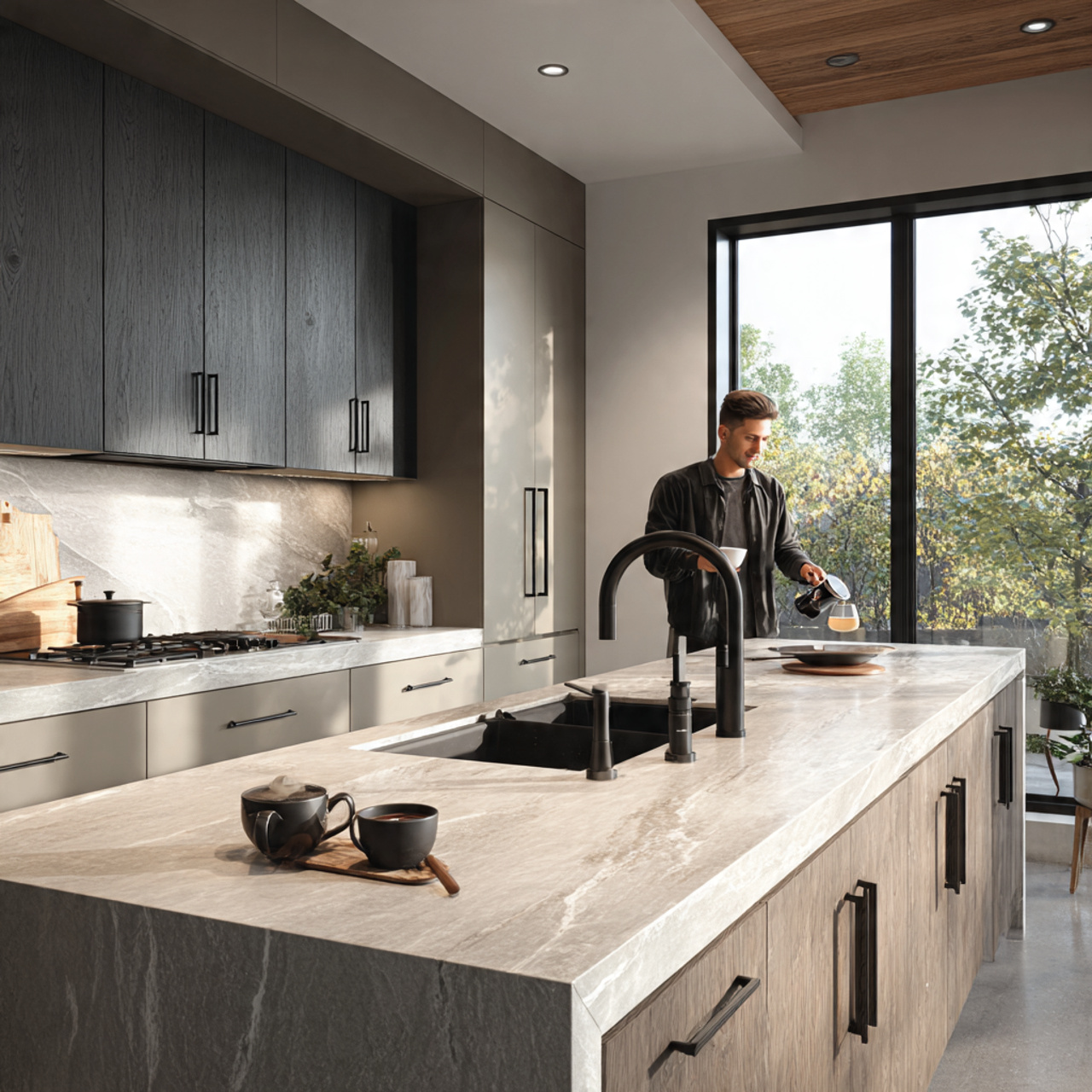 25 Dream Kitchen Design Ideas for a Stylish, Functional Home 5 a contemporary kitchen with matte black faucets