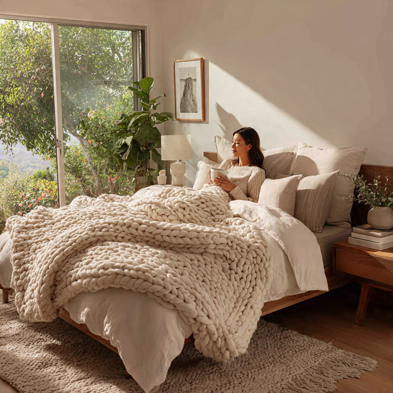 a cozy contemporary bedroom with an oversized