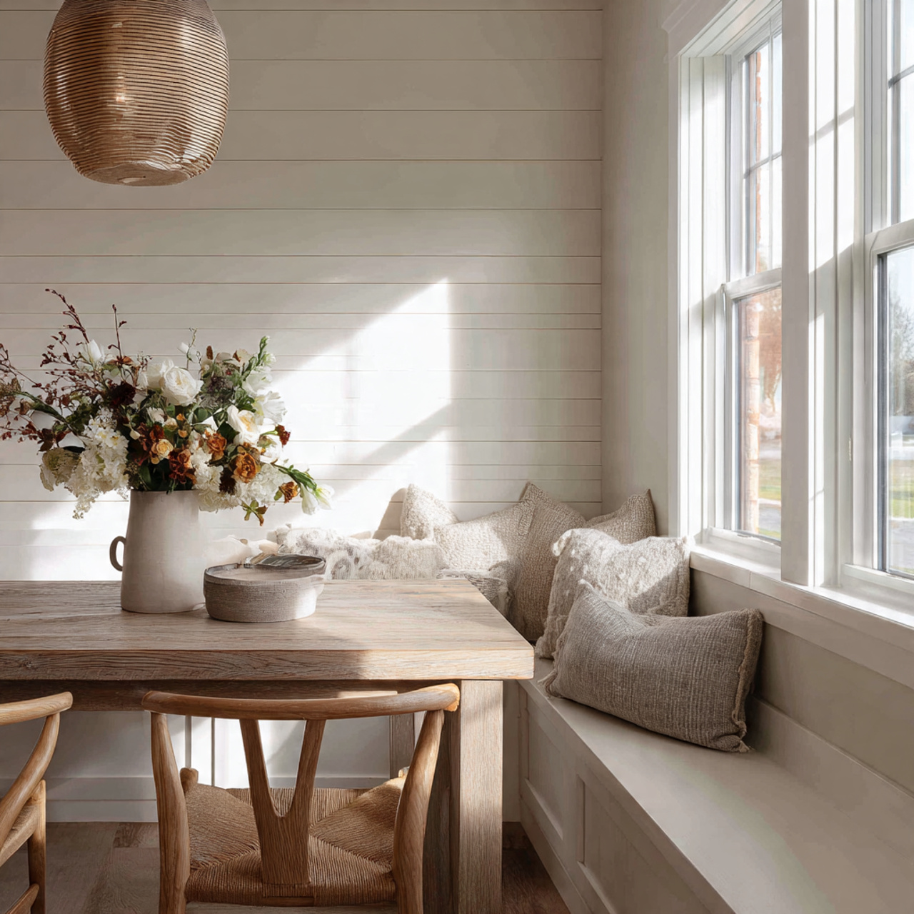 a cozy dining nook featuring a warm