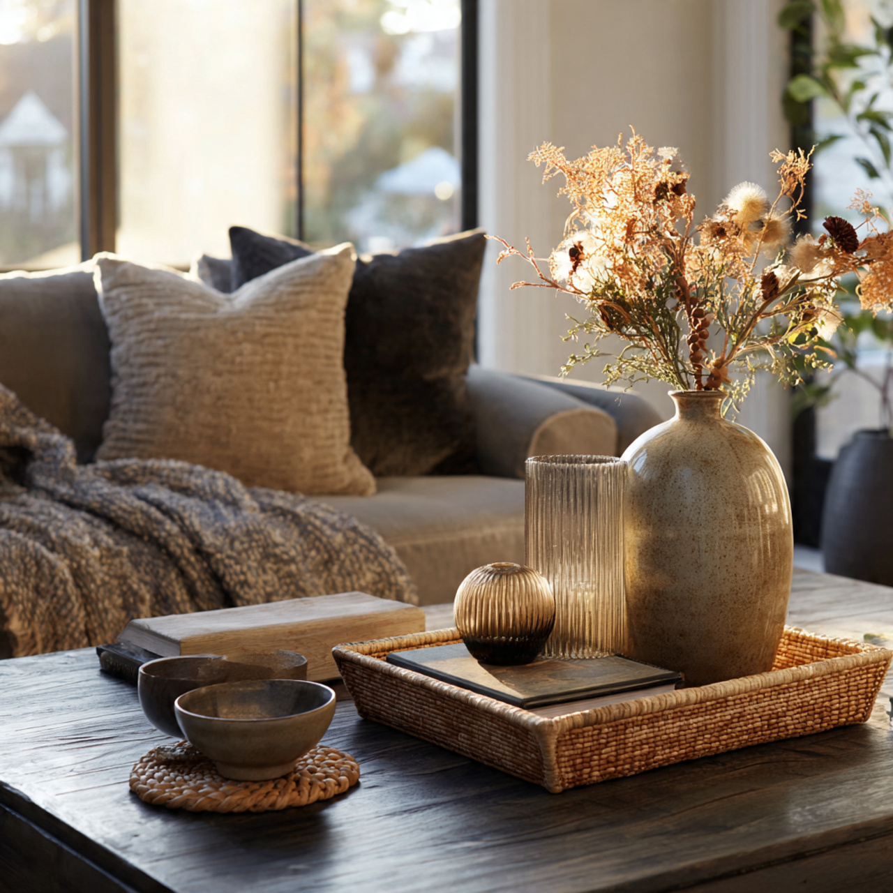 a cozy eclectic living room with a