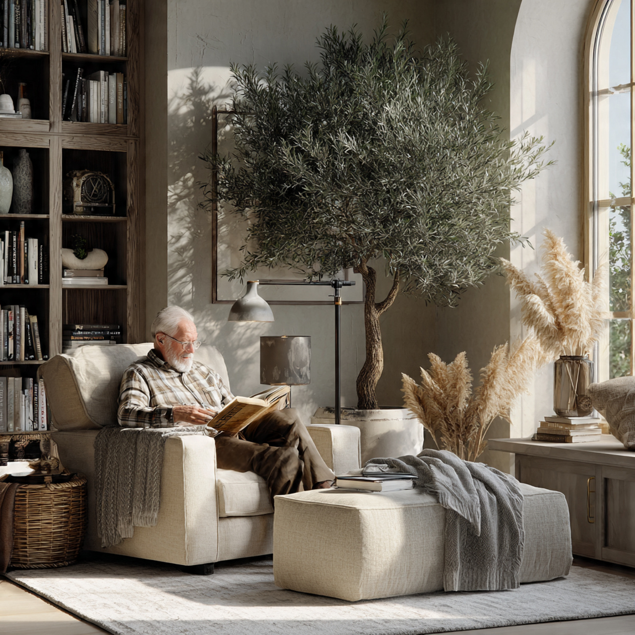 a cozy living room featuring warm