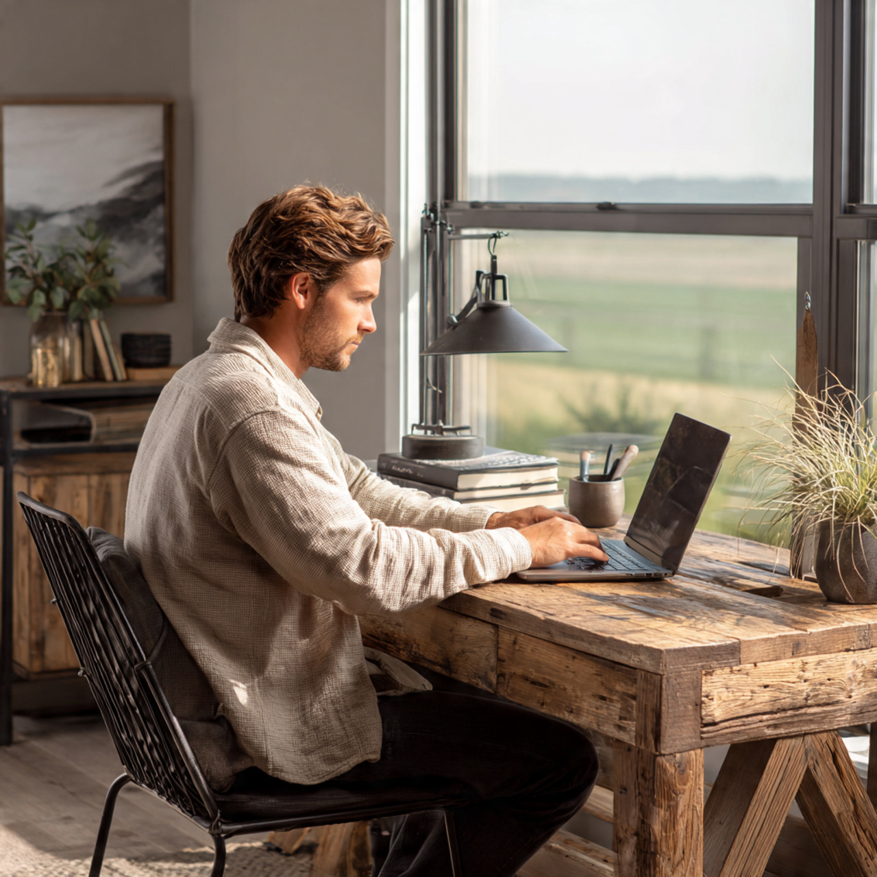 25 Farmhouse Bedroom Ideas to Create a Warm, Elegant Retreat 24 a cozy modern farmhouse home office showcasing 1