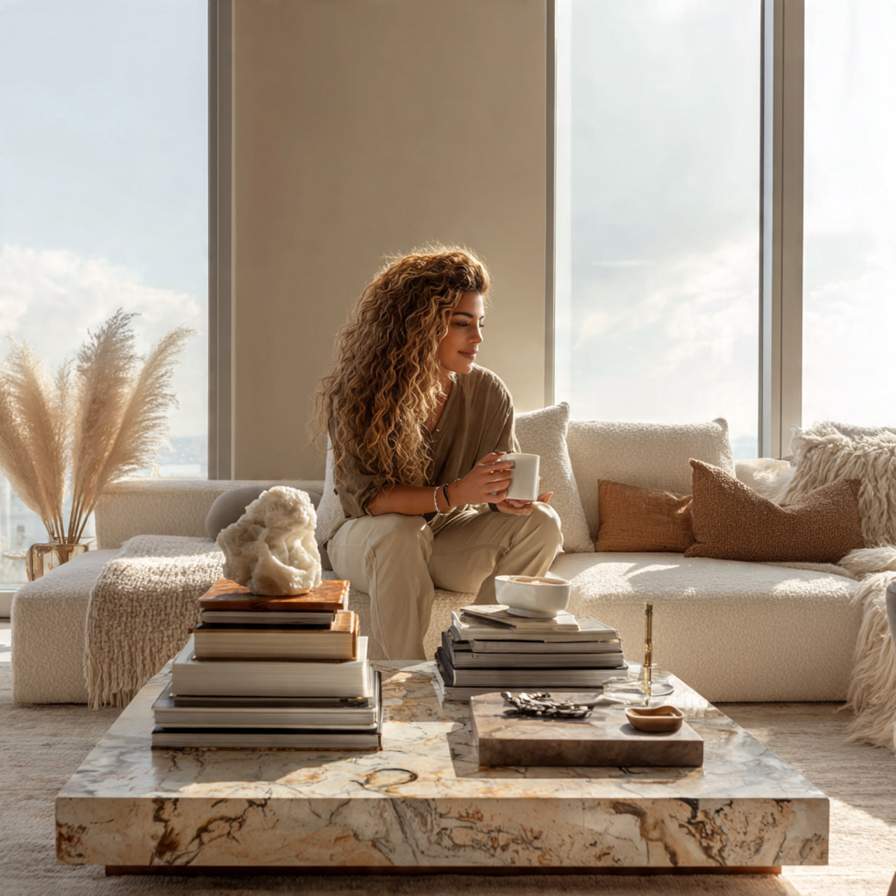 a cozy modern living room featuring a