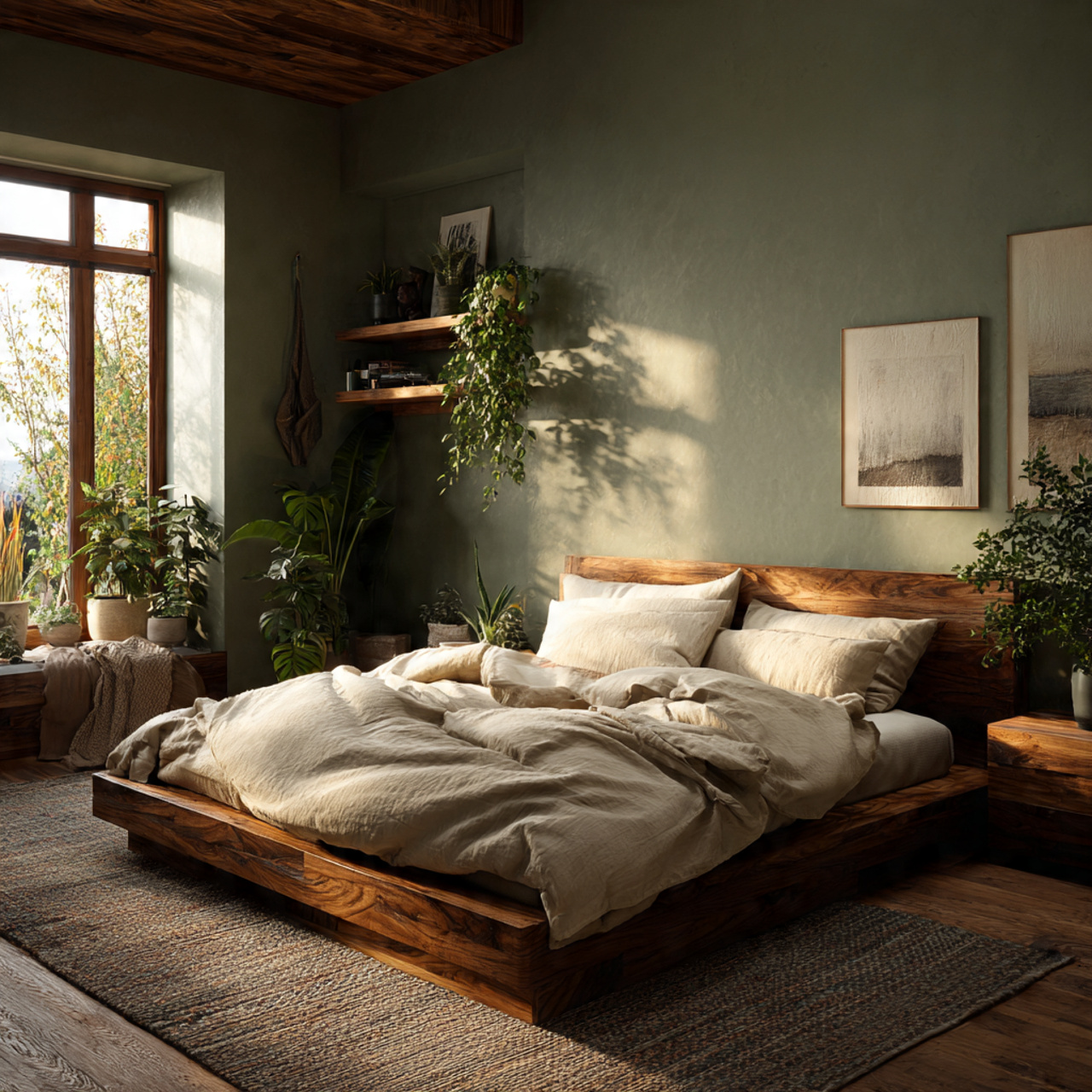 a cozy natural bedroom using bedroom color