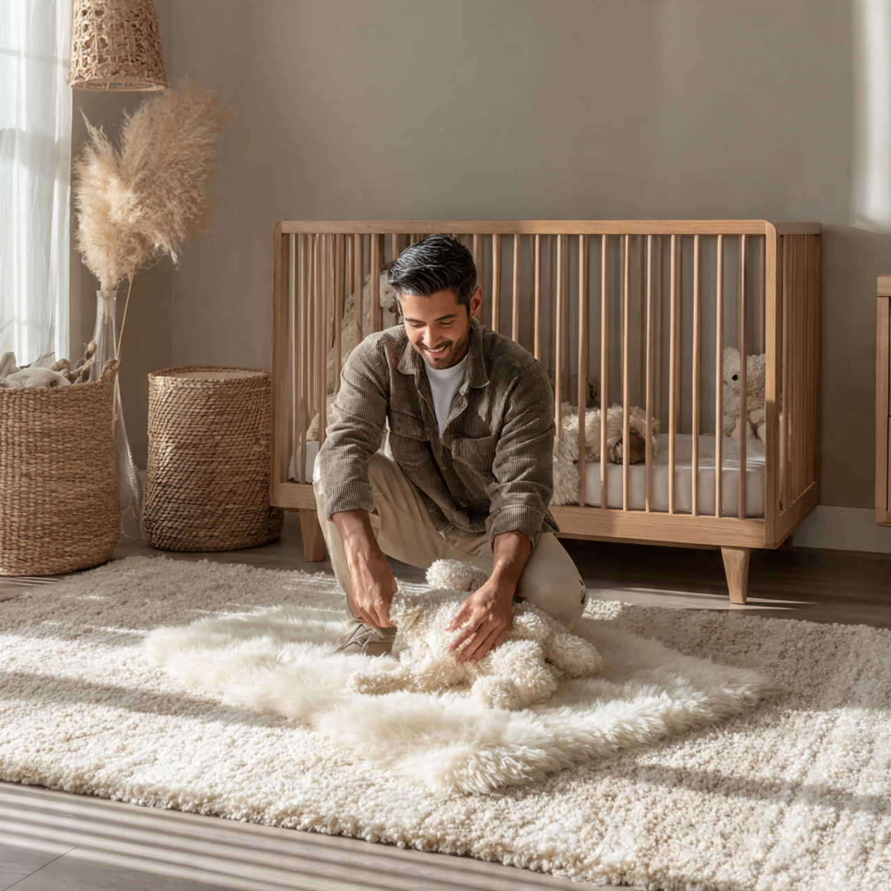 a cozy nursery setting showcasing layered cream