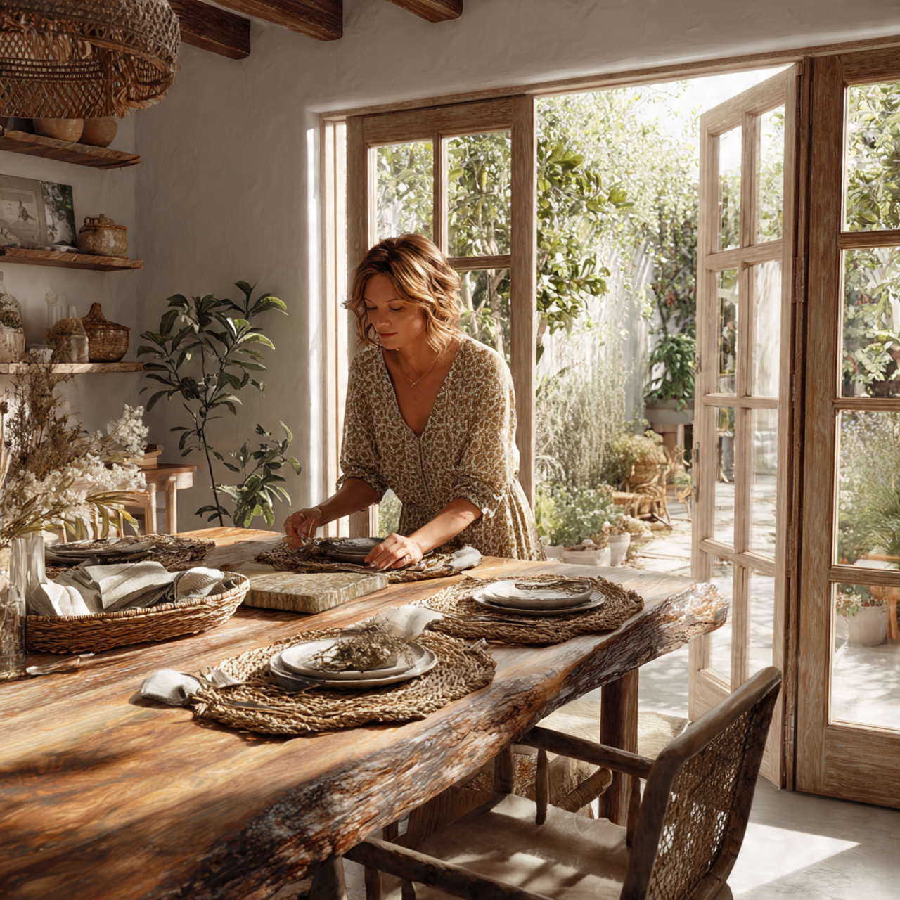 a cozy organic dining room highlighting dining