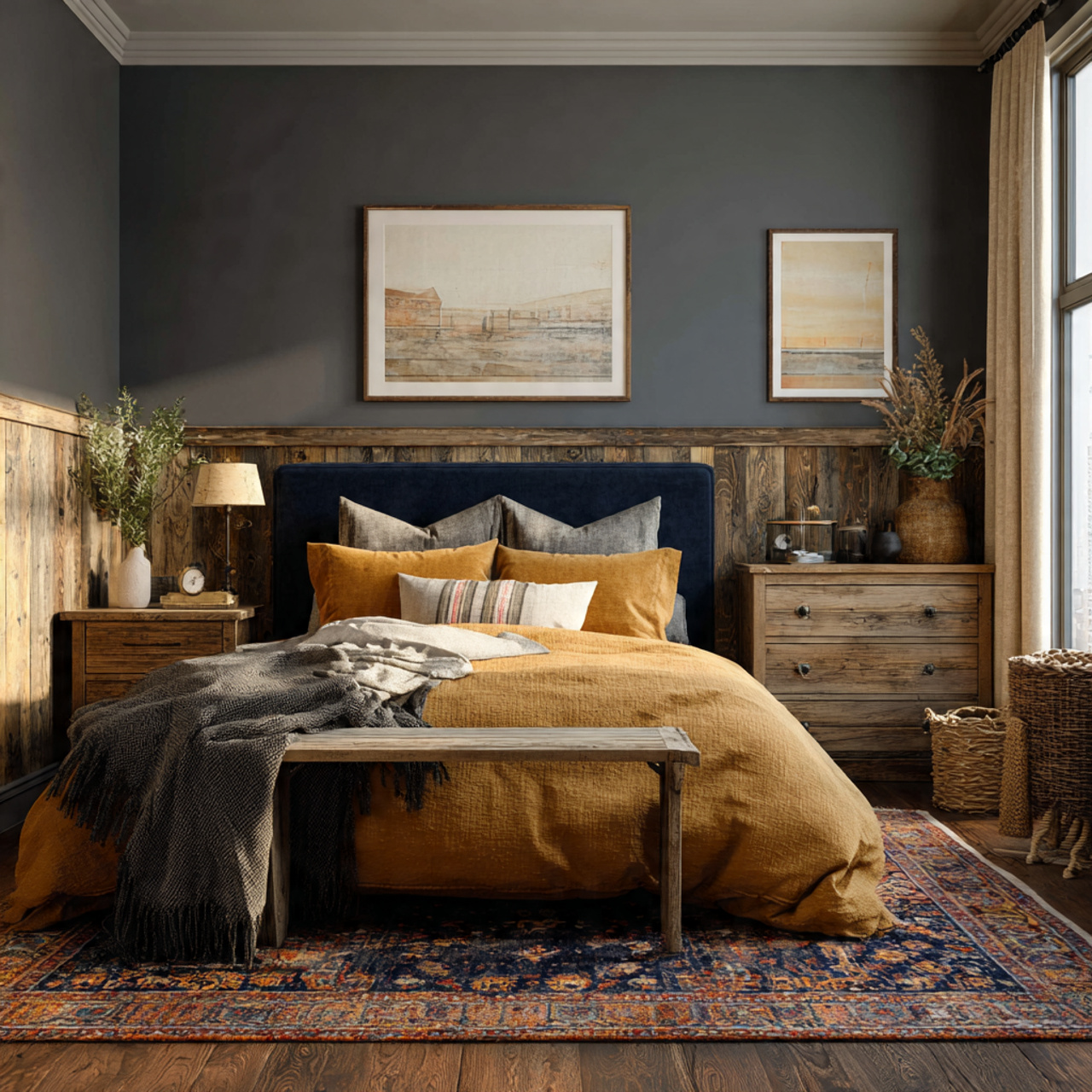 a cozy vintage bedroom designed with bedroom