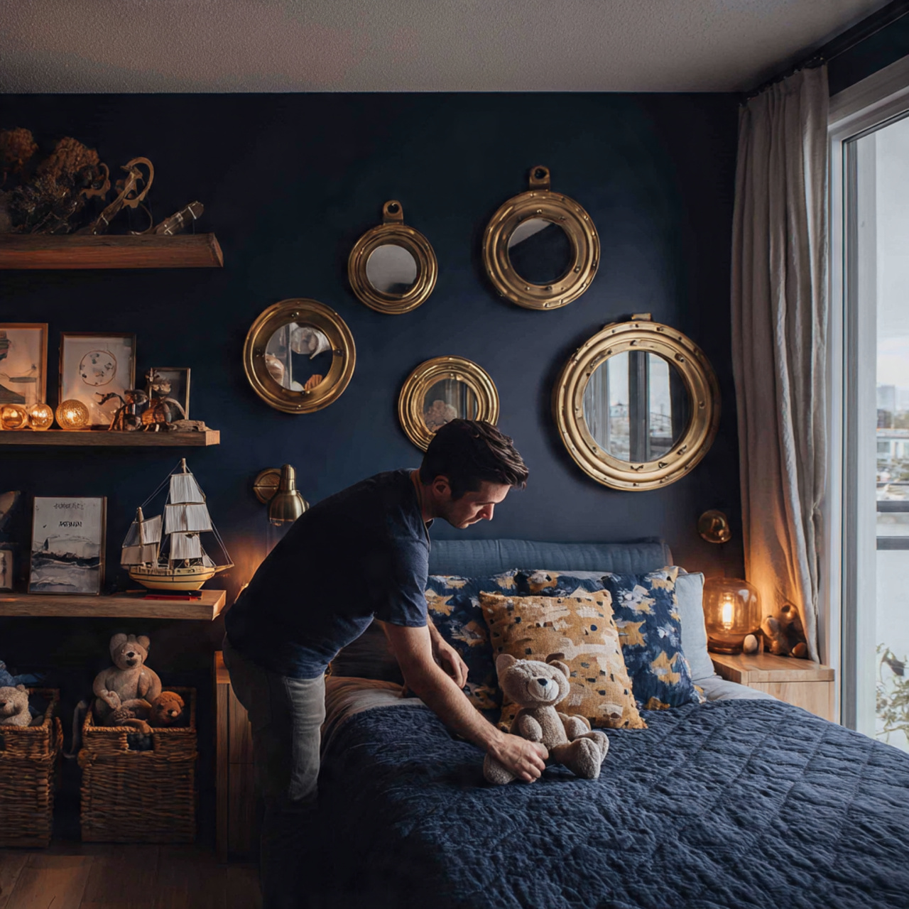 a deep sea themed nursery with a feature