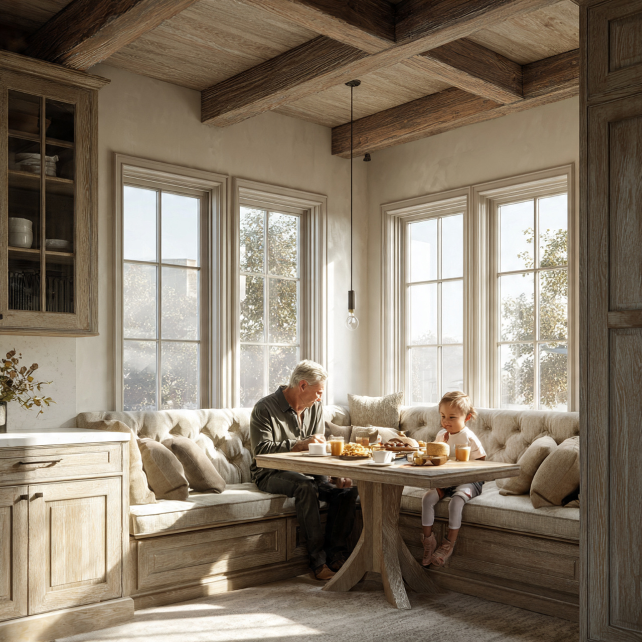 25 Farmhouse Kitchen Ideas: Cozy, Rustic, & Timeless Designs for Your Home 22 a farmhouse kitchen dining nook with a