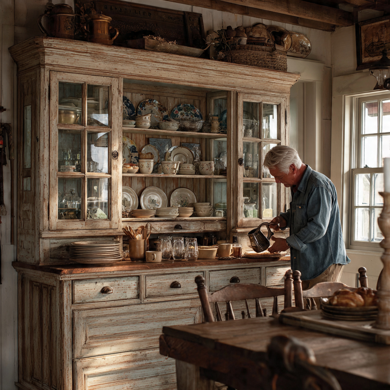 25 Farmhouse Kitchen Ideas: Cozy, Rustic, & Timeless Designs for Your Home 24 a farmhouse kitchen with an antique wooden