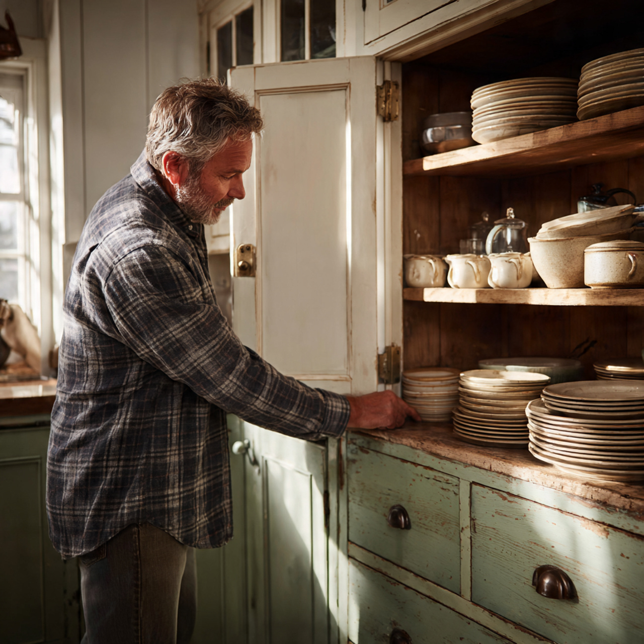 25 Farmhouse Kitchen Ideas: Cozy, Rustic, & Timeless Designs for Your Home 8 a farmhouse kitchen with lightly distressed sage