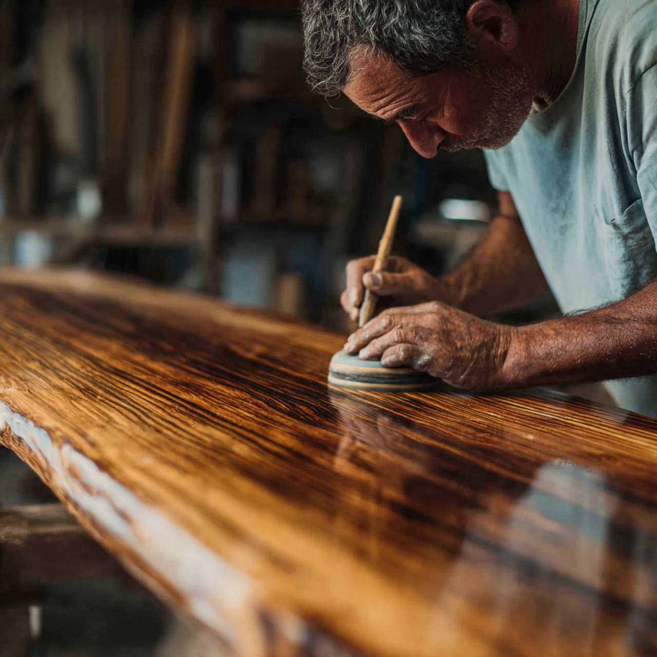 a handcrafted wooden console table with a