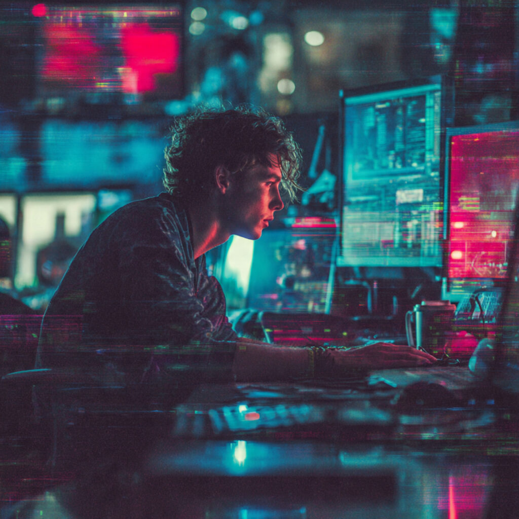 a high tech digital studio with deep cyan