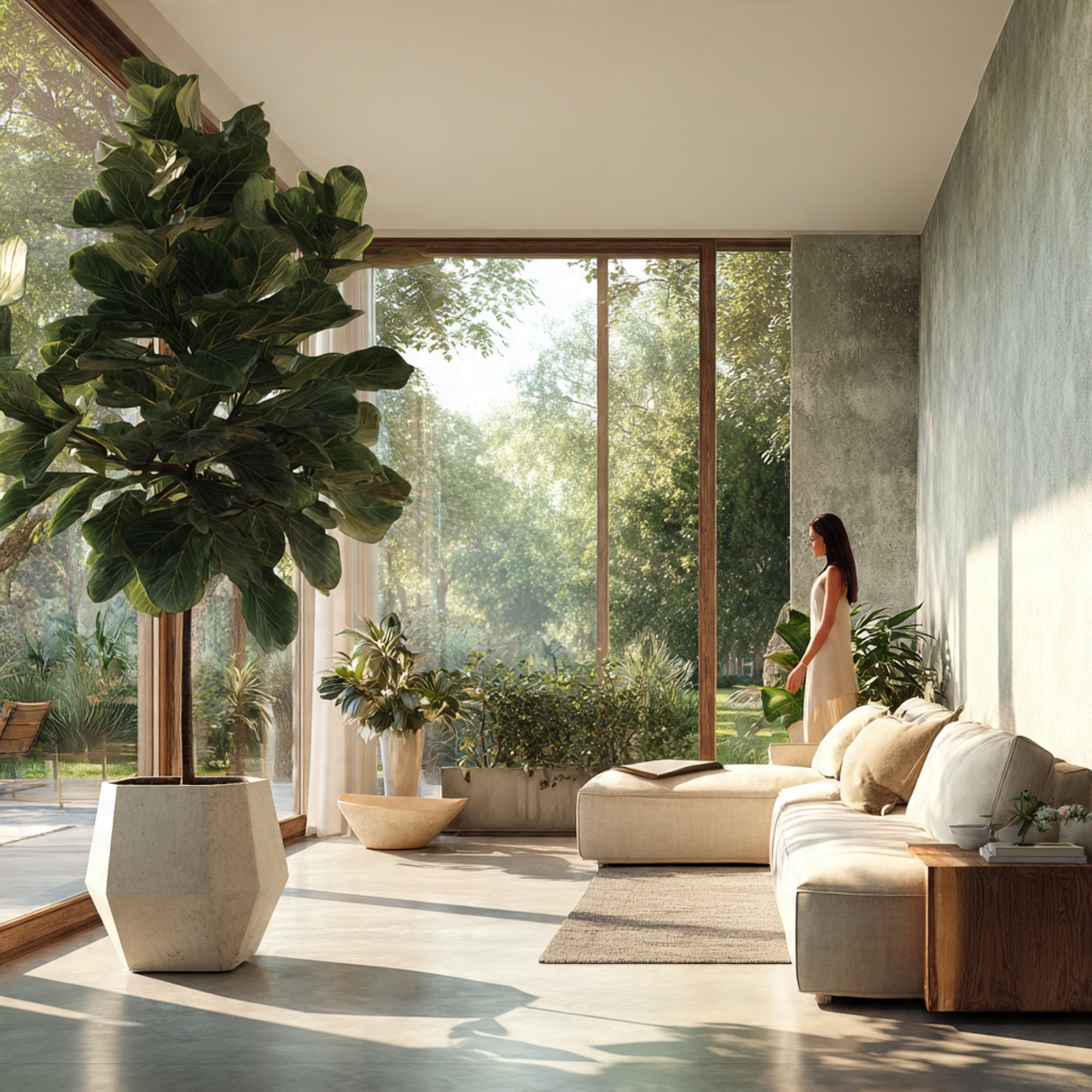 a hyper realistic modern living room featuring modern 1