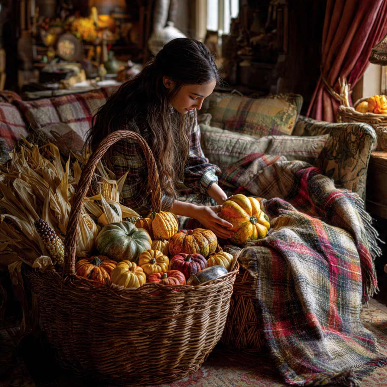 a large woven wicker basket filled with
