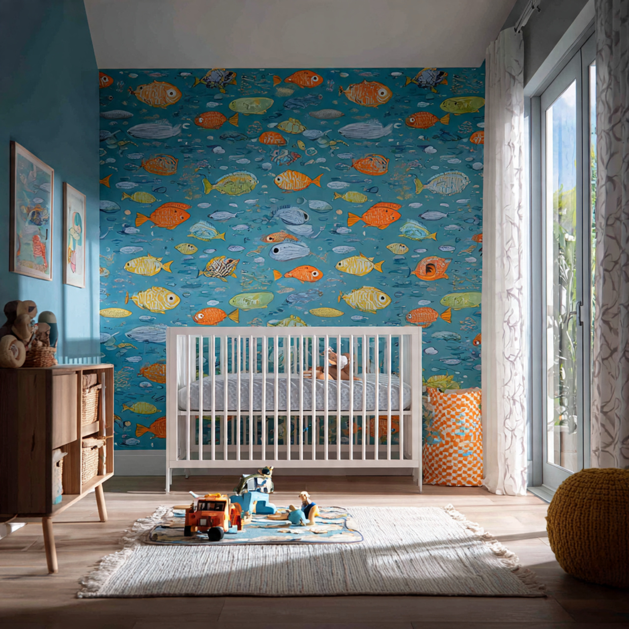 a lively nursery with a single accent