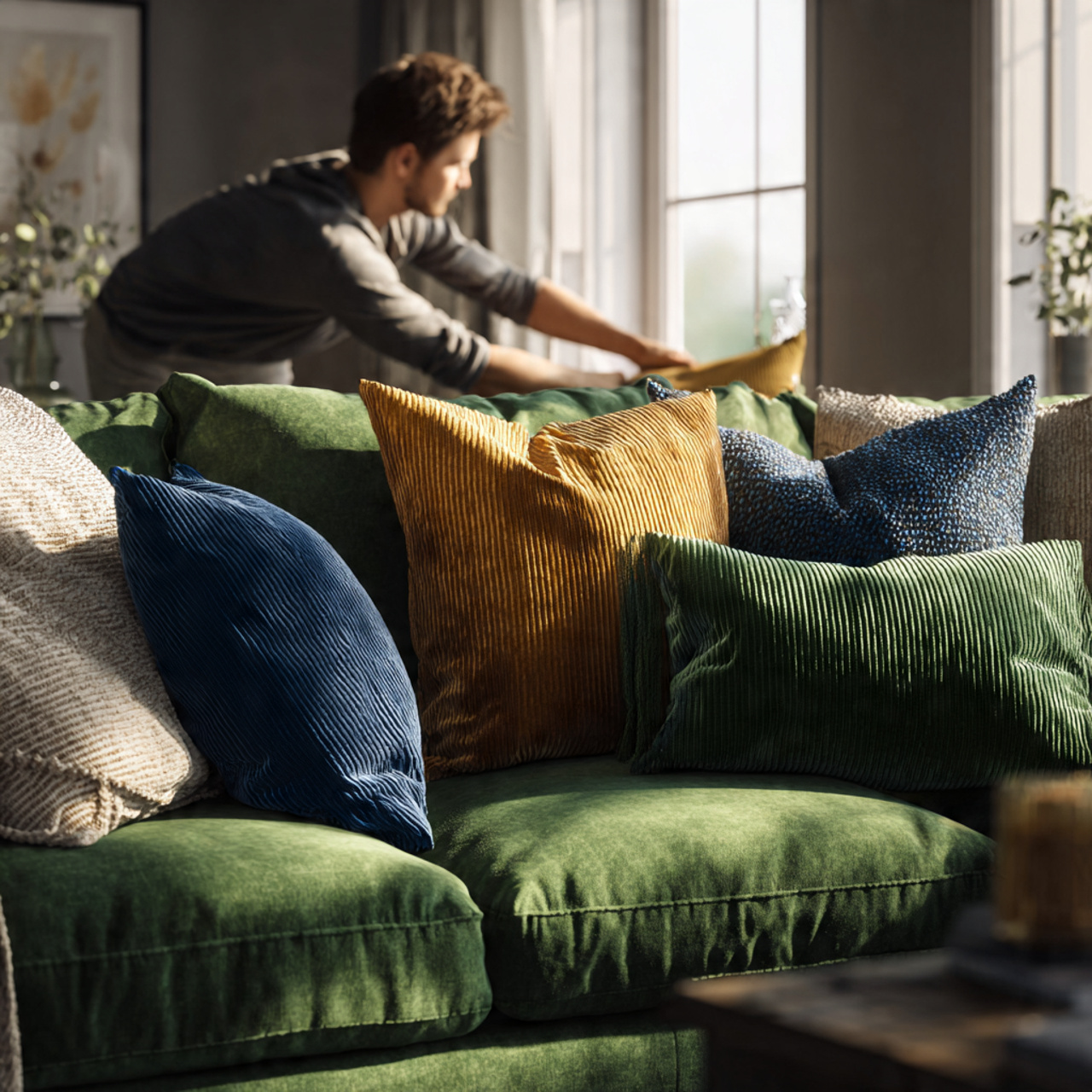 a living room sofa adorned with rich