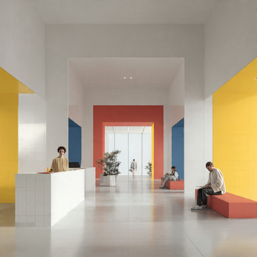 a minimalist design studio with large blocks