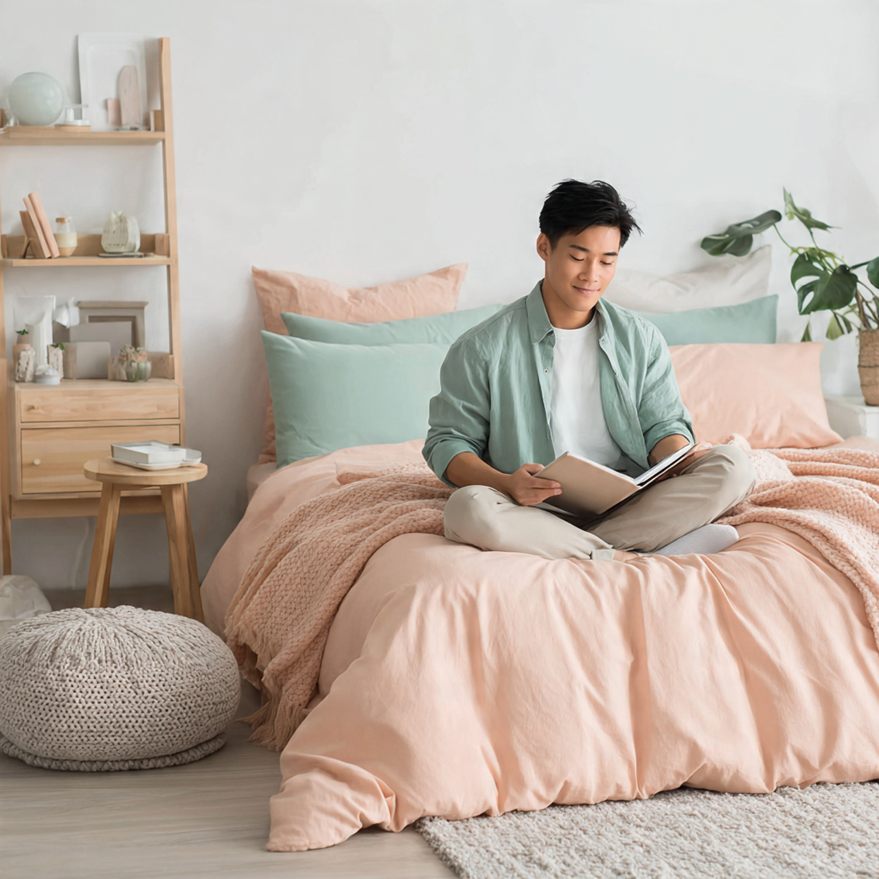 a minimalist scandinavian bedroom styled with bedroom