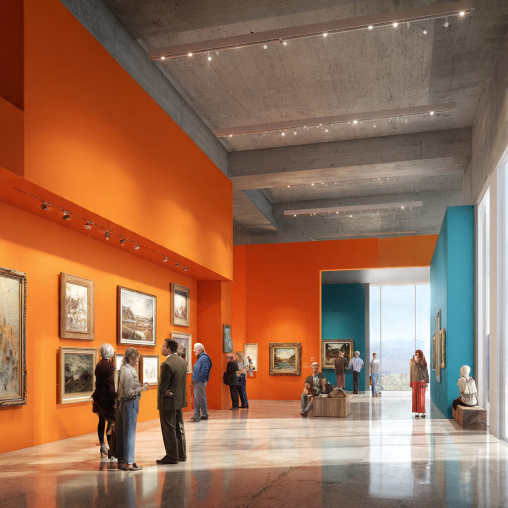 a modern art gallery with a vibrant