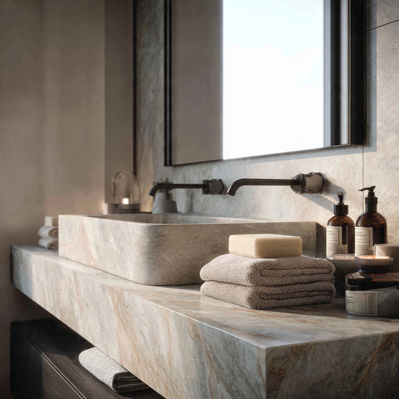 a modern bathroom designed with warm