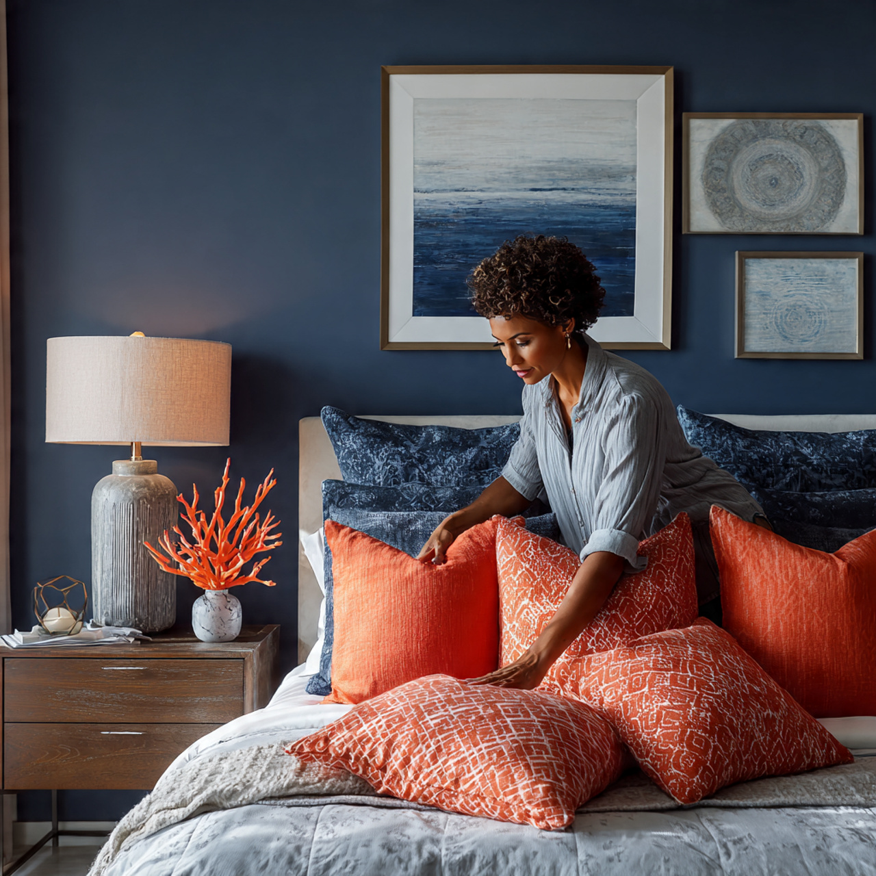 a modern bedroom showcasing bedroom color palettes