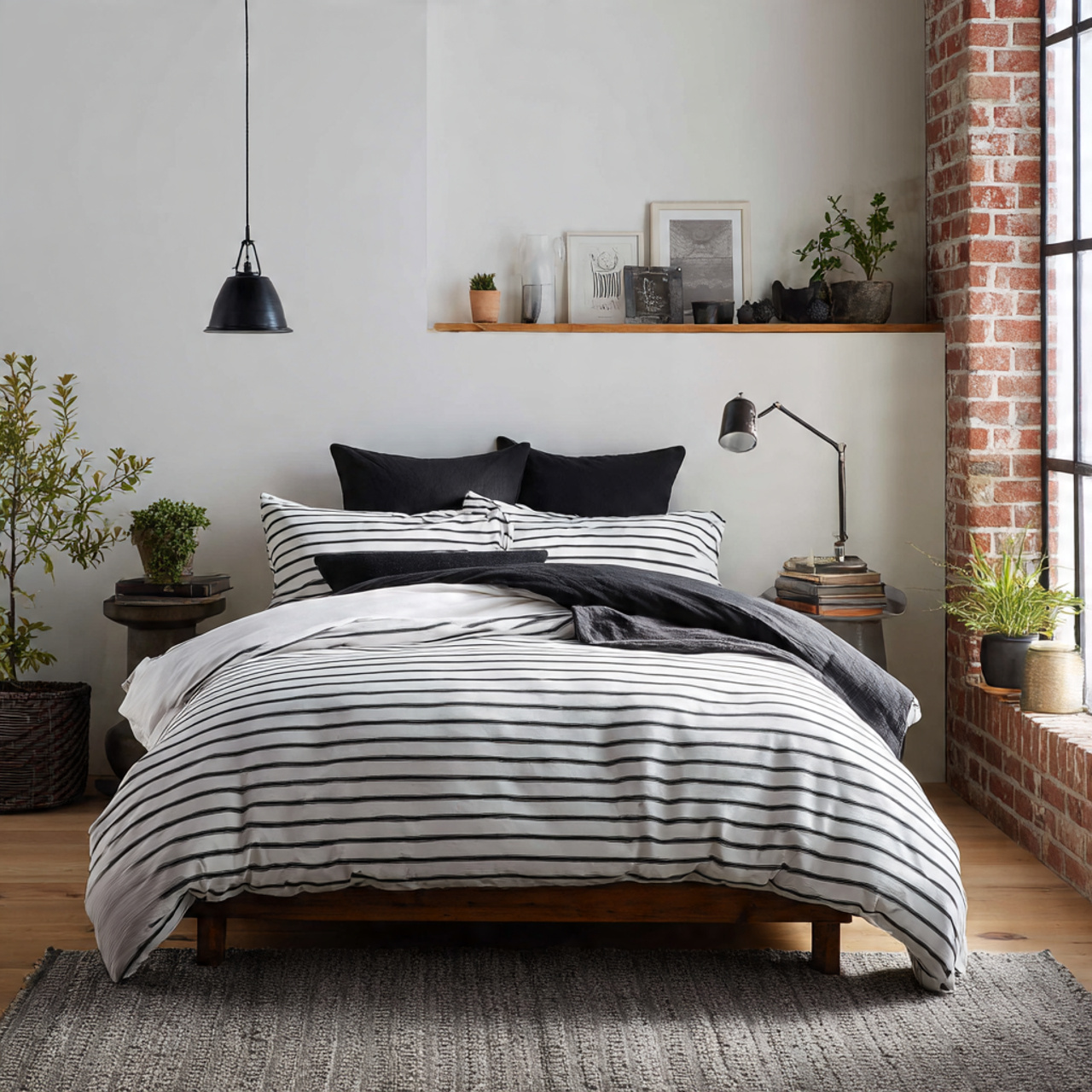 25 Elegant Black & White Bedroom Ideas | High-Contrast Style 15 a modern bedroom with bold black and white striped