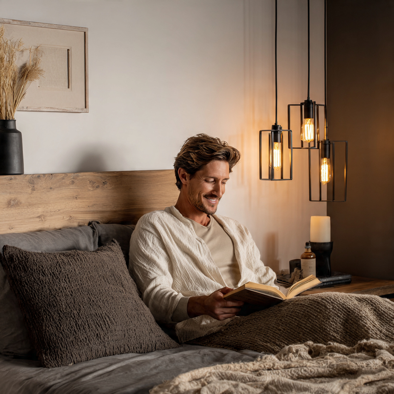 25 Farmhouse Bedroom Ideas to Create a Warm, Elegant Retreat 4 a modern farmhouse bedroom featuring industrial pendant