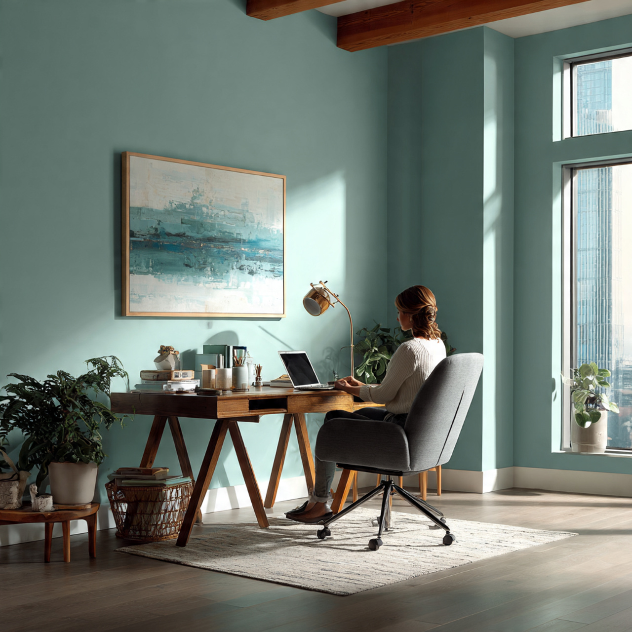 25 Transform Your Space with Stunning Paint Color Schemes for Stylish Home Ideas 23 a modern home office featuring office productivity