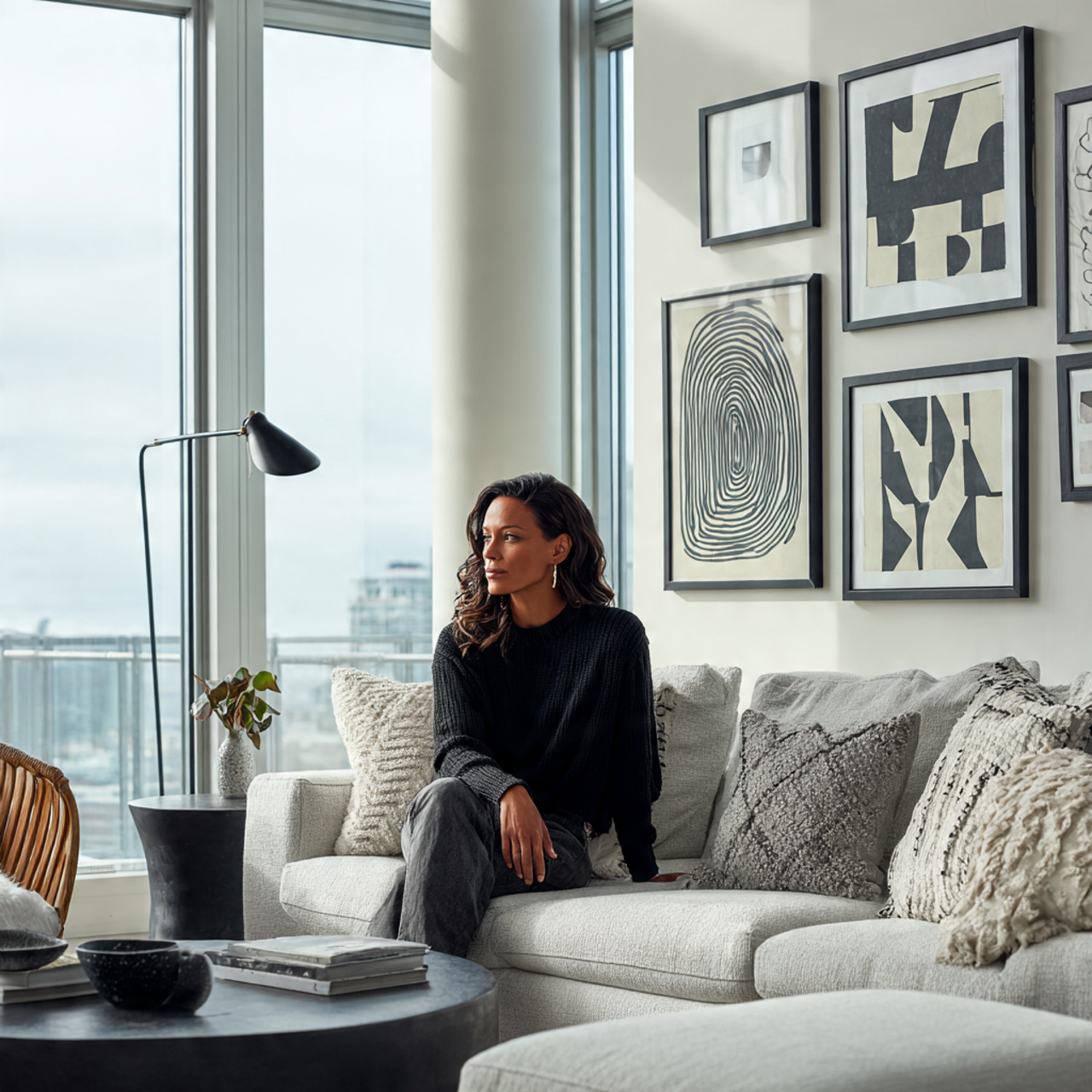 a modern living room bathed in soft