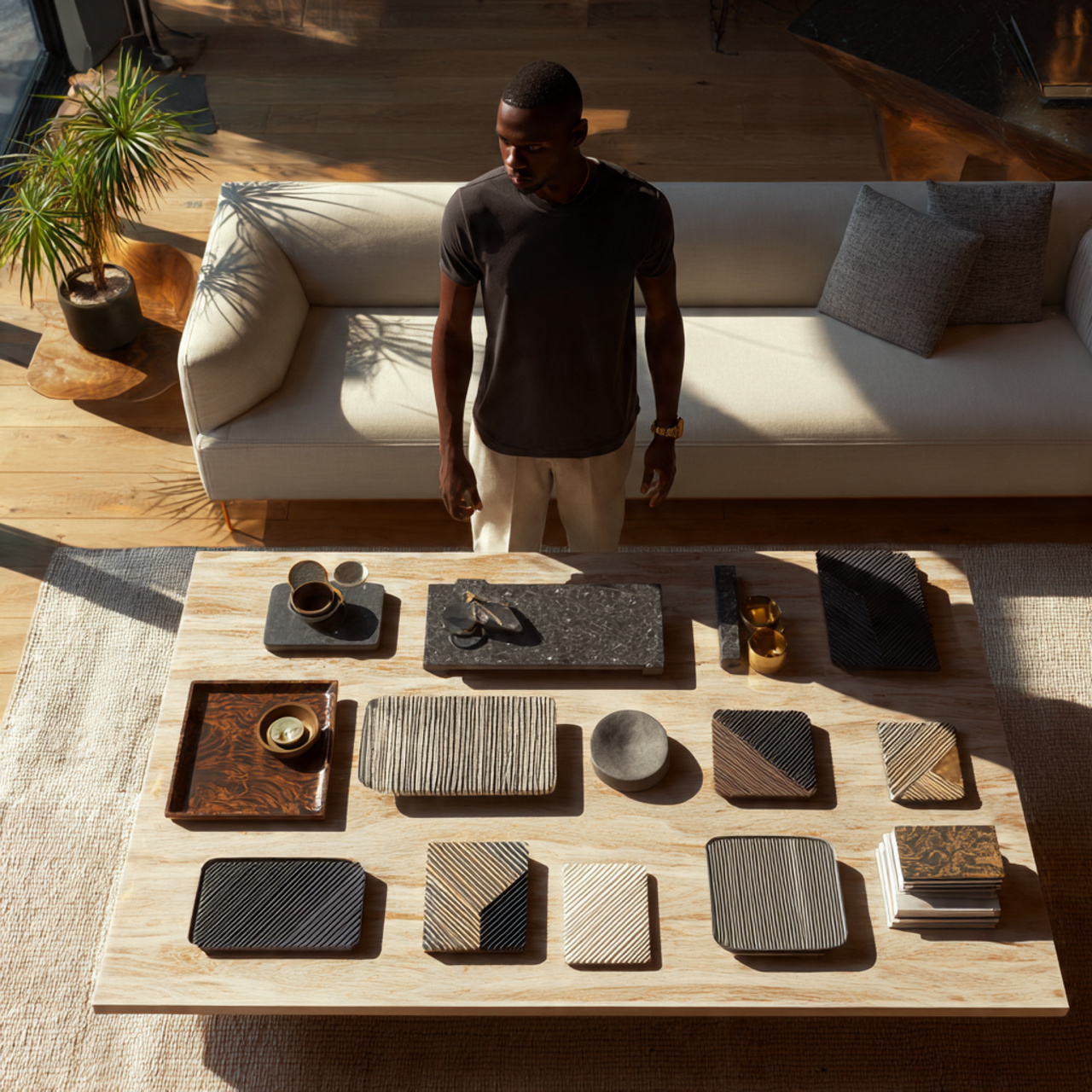 a modern living room featuring a coffee