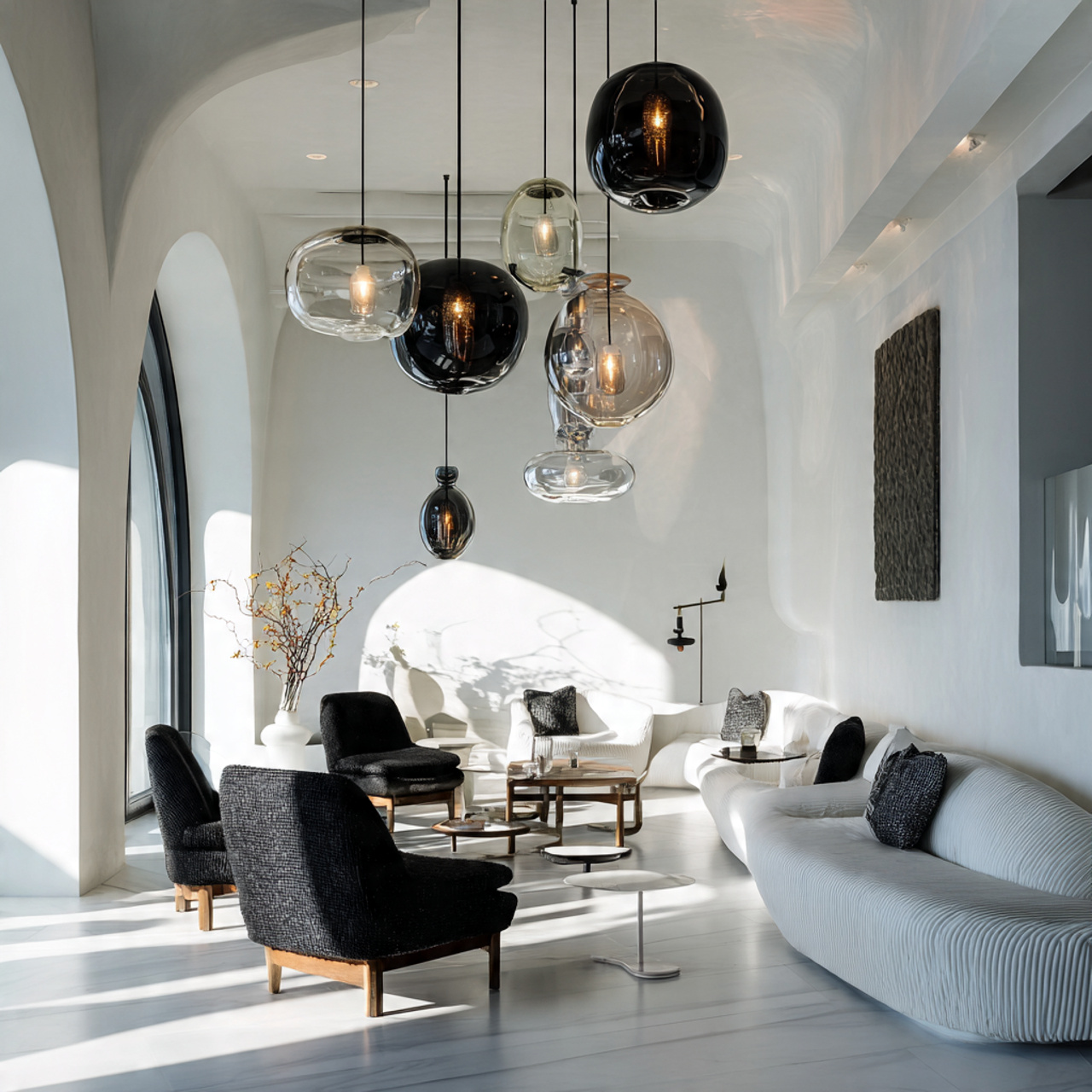 25 Elegant Black & White Bedroom Ideas | High-Contrast Style 6 a modern living room featuring bold sculptural